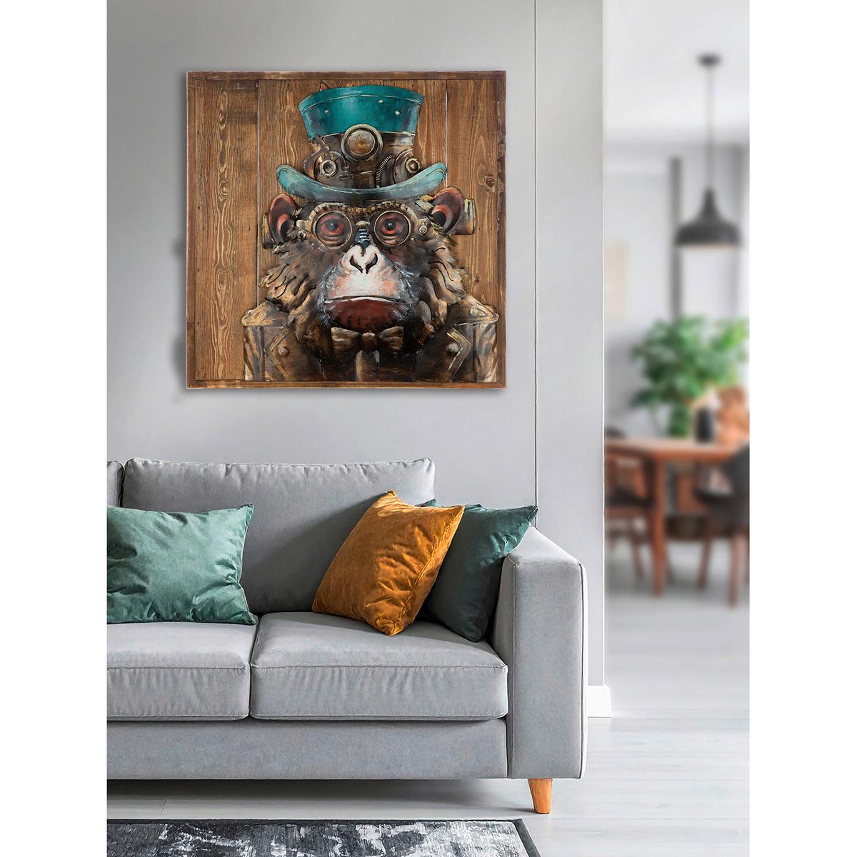 Metallbild Steampunkk Ape Braun/Hellbraun - Hellbraun/Braun, Basics, Holz/Metall (50/50/5,5cm)