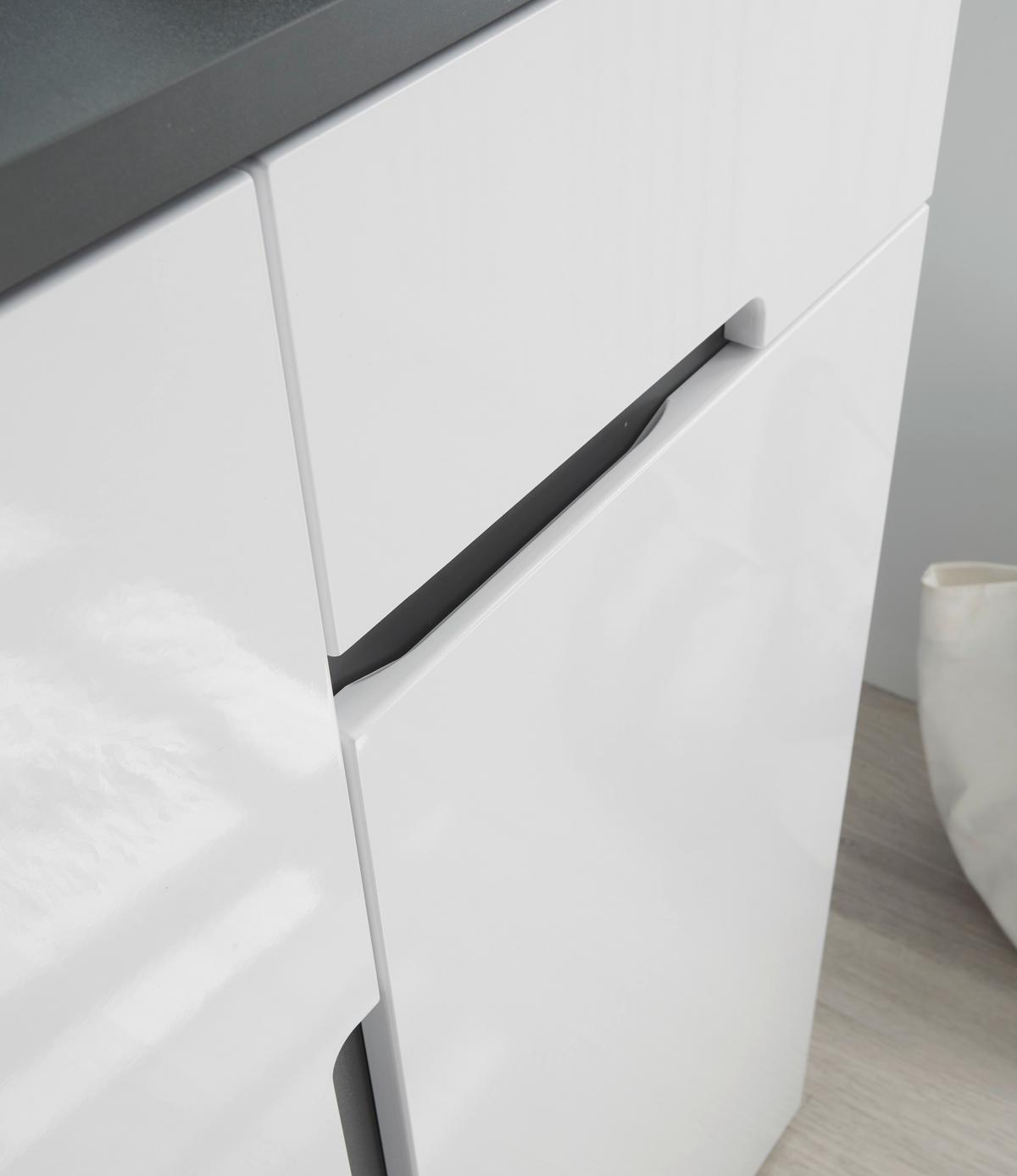 ŁAWKA Z PÓŁKĄ NA BUTY BOSTON - biały wysoki połysk/antracytowy, Design, materiał drewnopochodny/tworzywo sztuczne (70/44/38cm) - MID.YOU