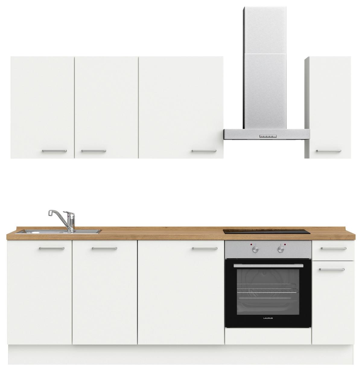 Küchenblock Touch Low m. Geräten Weiß - Edelstahlfarben/Eichefarben, MODERN, Holzwerkstoff/Metall (240cm) - Nobilia