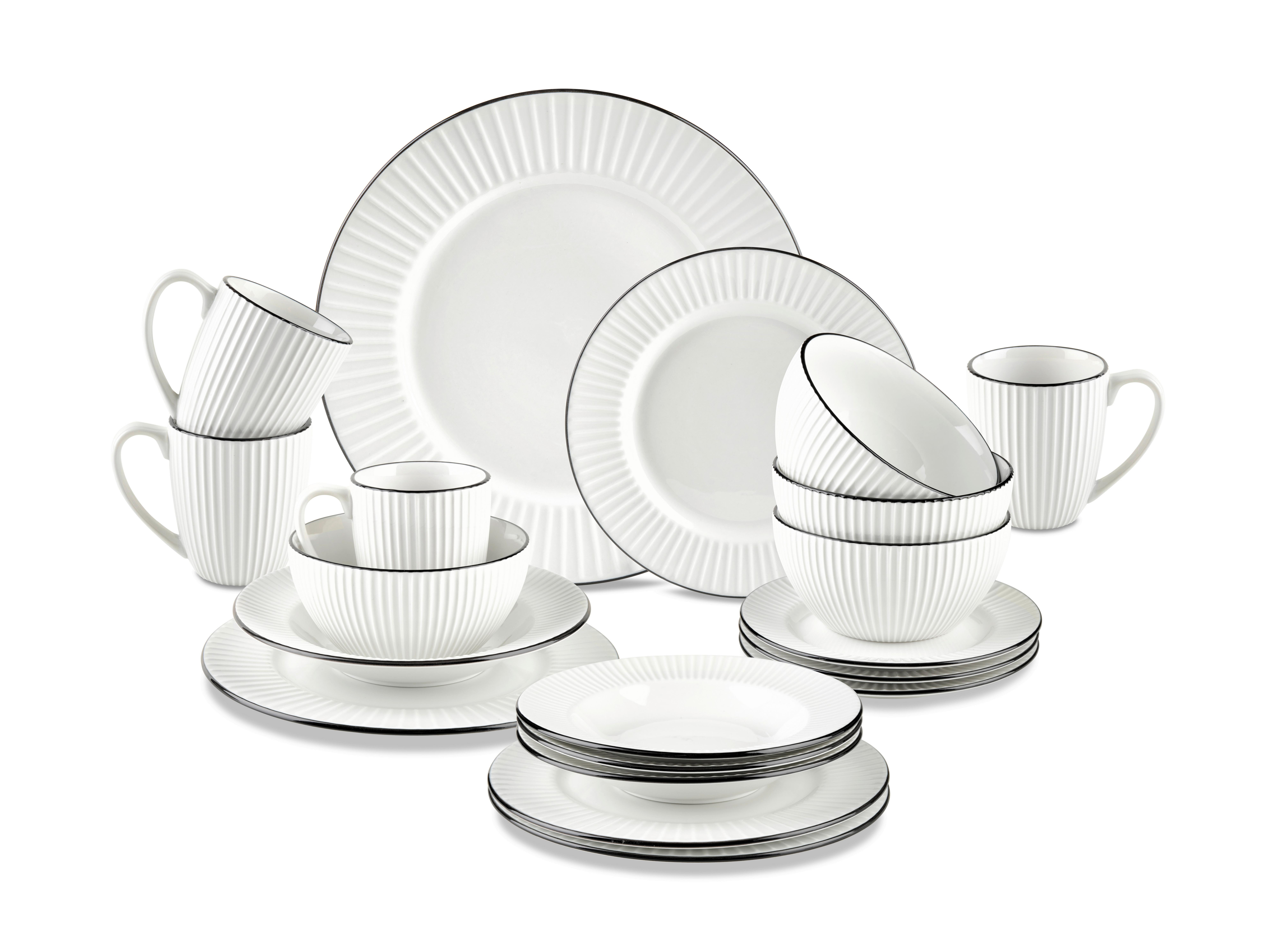 Serviciu de masă 20/1 Jiri - alb/negru, Modern, ceramică - Mömax