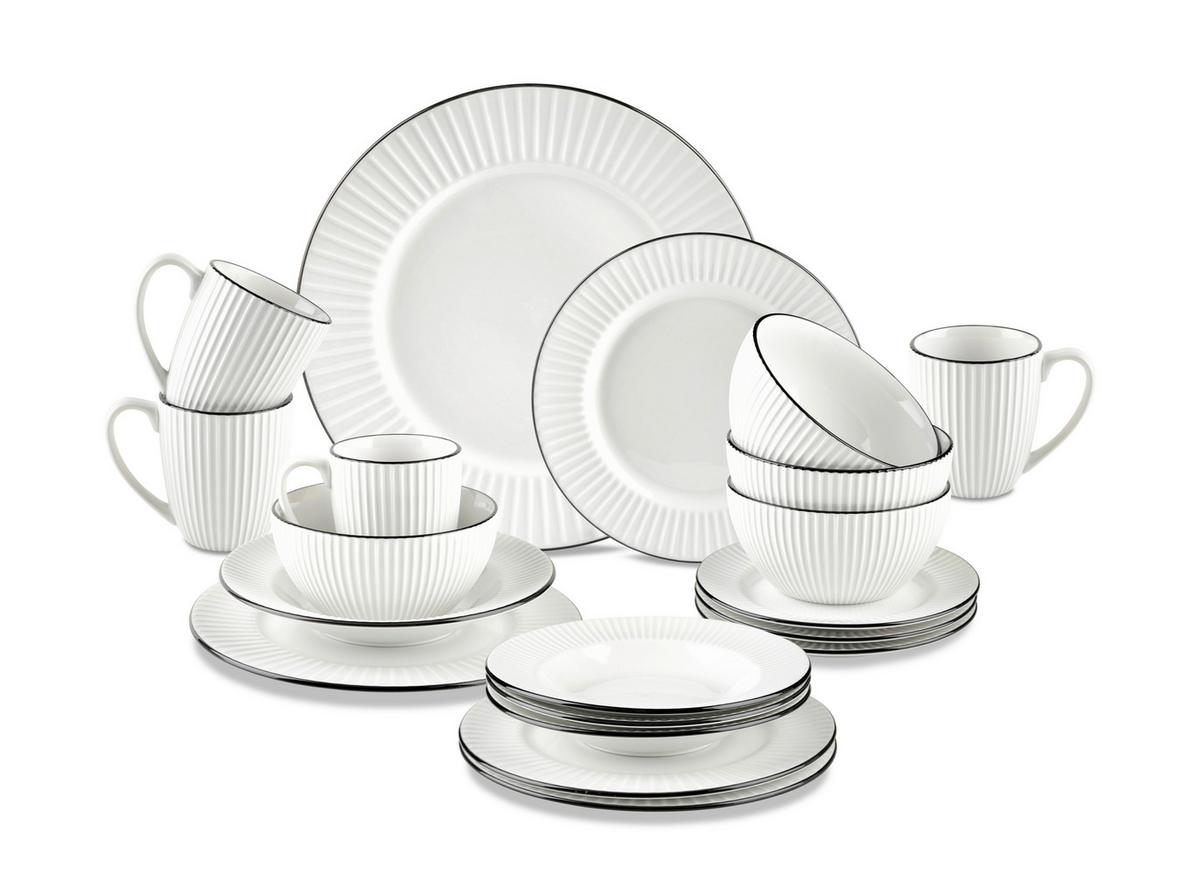 Kombiservice Jiri Weiß, 20-teilig - Schwarz/Weiß, MODERN, Keramik - Mömax