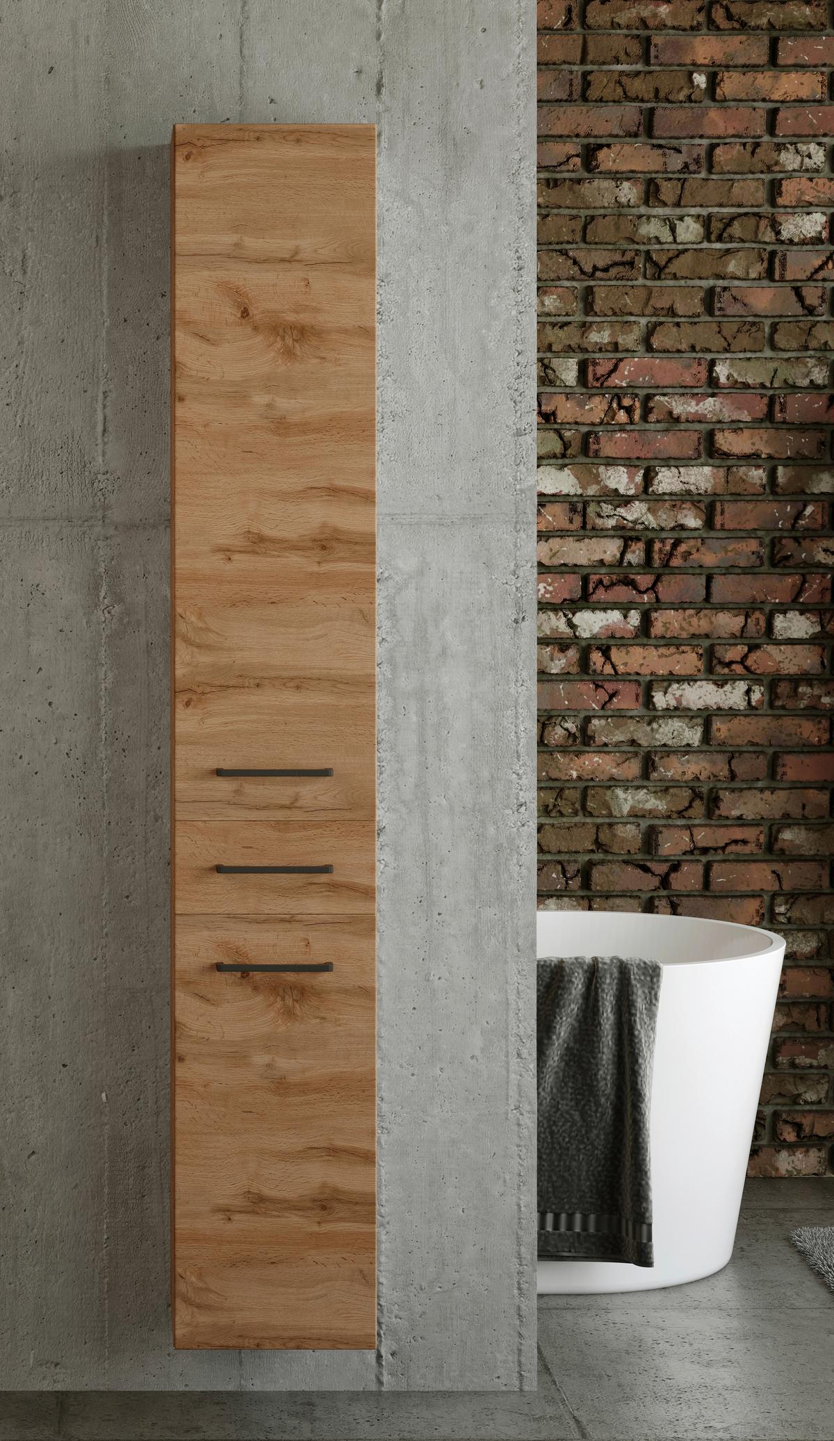 Hochschrank "Manchester" B: 30 cm Eiche Wotan Dekor - Eichefarben/Schwarz, MODERN, Holzwerkstoff/Metall (30/180/35cm) - Held