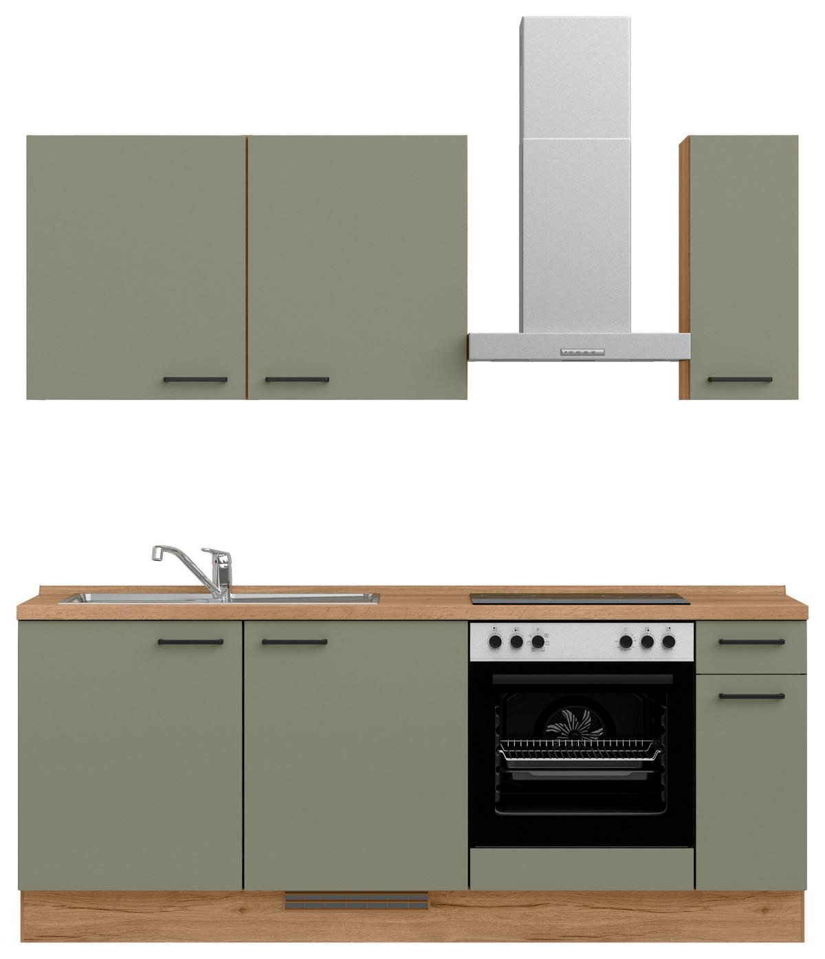 Küchenleerblock Senso Low o. Geräte Olivgrün - Eichefarben/Schwarz, MODERN, Holzwerkstoff/Metall (210cm) - Nobilia