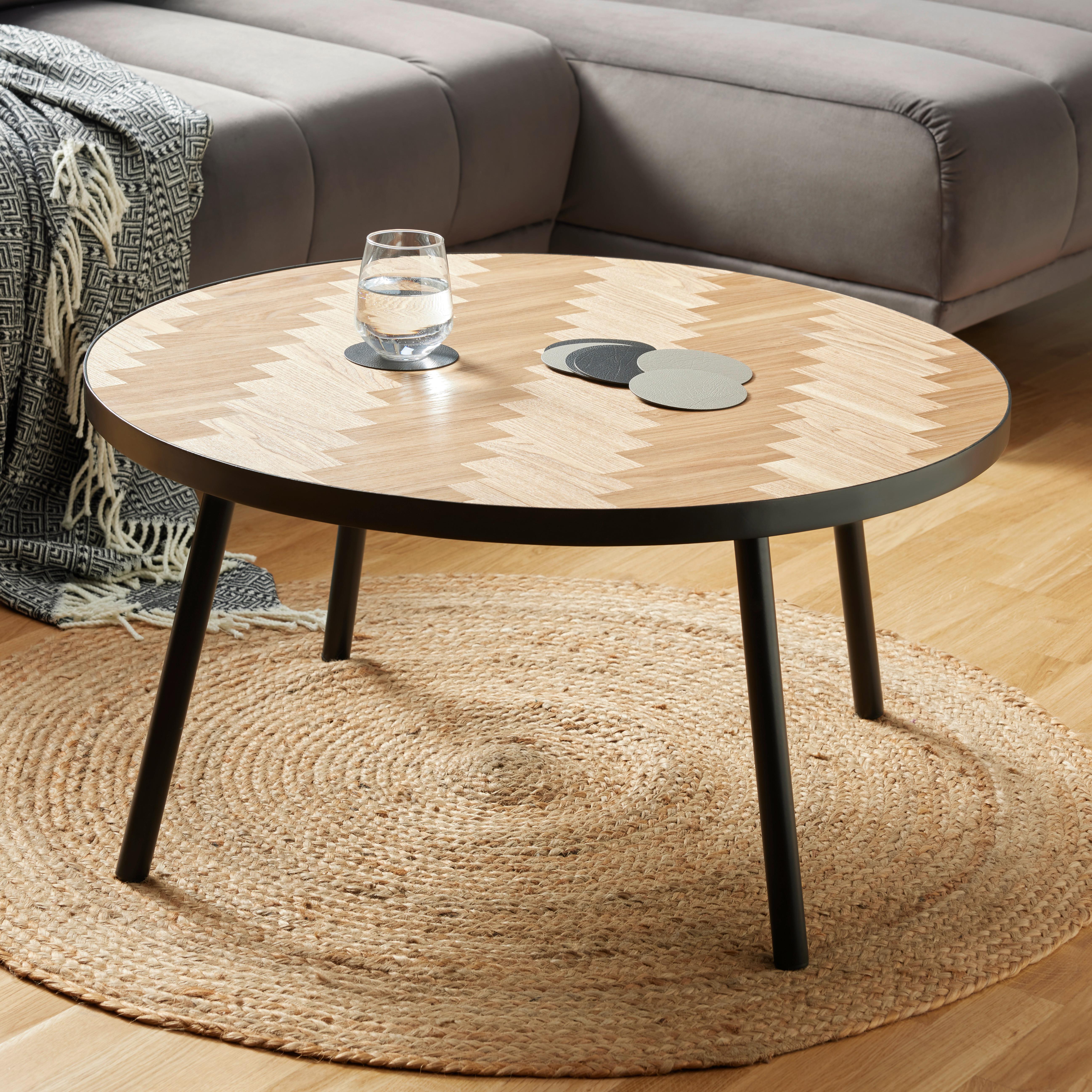 Couchtisch Parker Naturfarben/Schwarz Rund - Schwarz/Naturfarben, LIFESTYLE, Holzwerkstoff/Metall (80/45cm) - Based