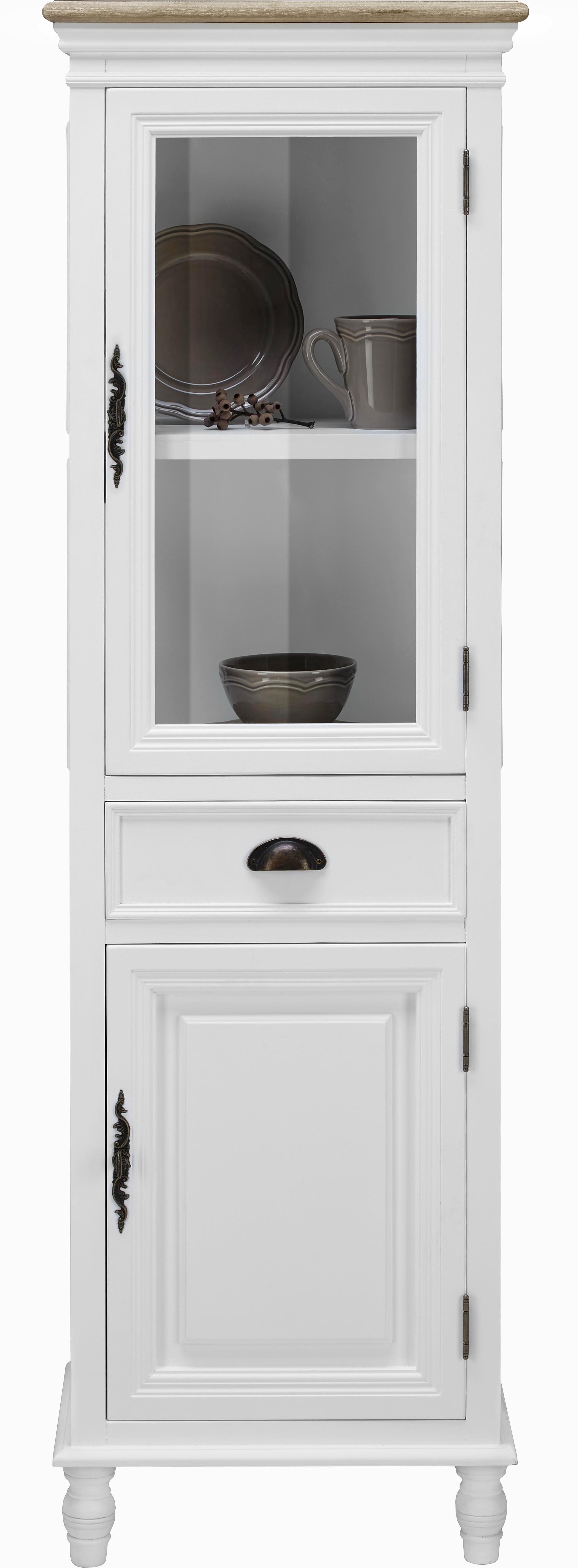 Vitrine in Weiß/Eichefarben 'Claudia Vintage' - Eichefarben/Weiß, KONVENTIONELL, Glas/Holz (49/160/32cm) - Bessagi Home