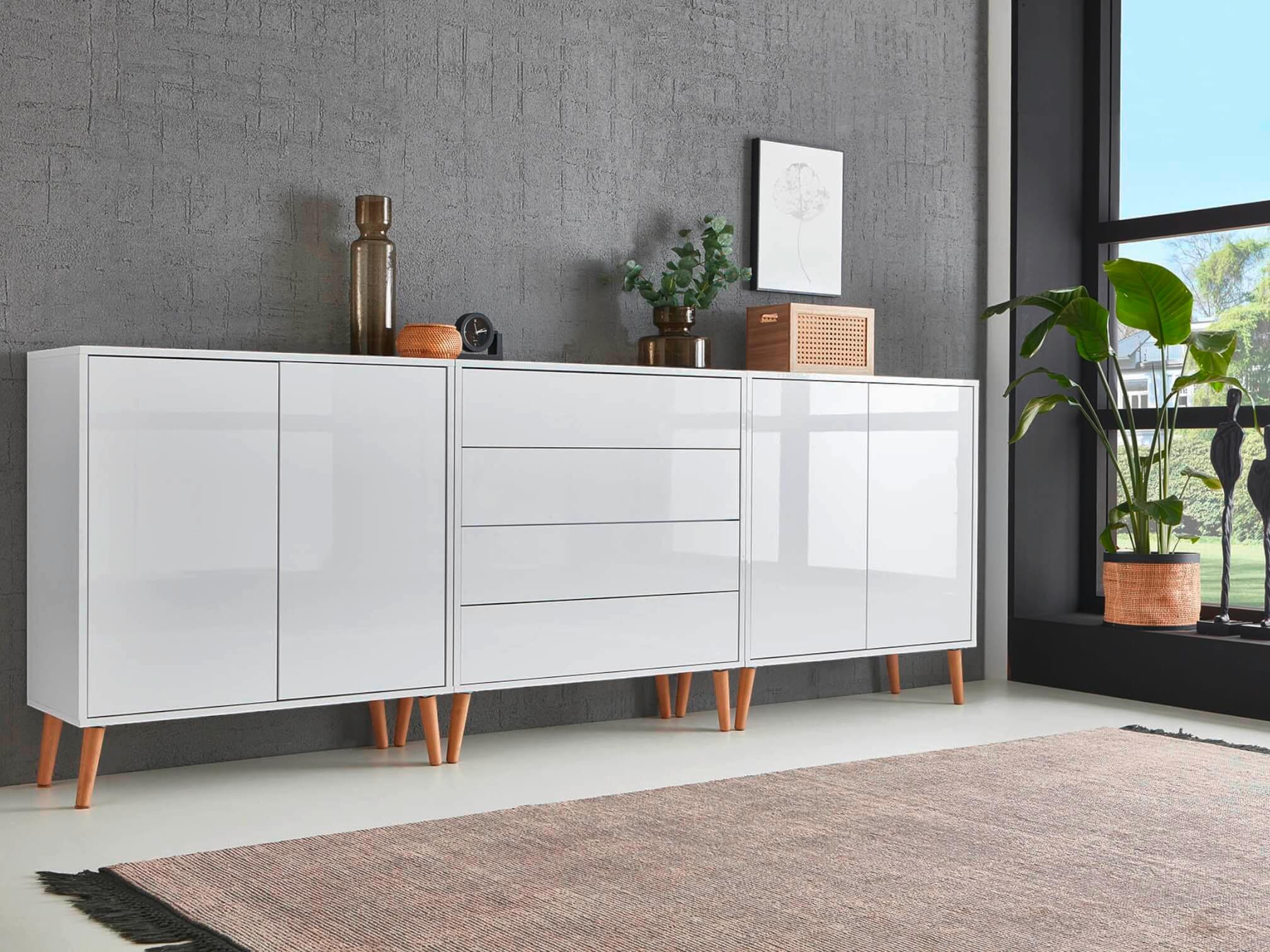 Sideboard Mailand Set 5 Weiß - Weiß Hochglanz/Weiß, MODERN, Holz/Holzwerkstoff (237/86/33cm) - MID.YOU