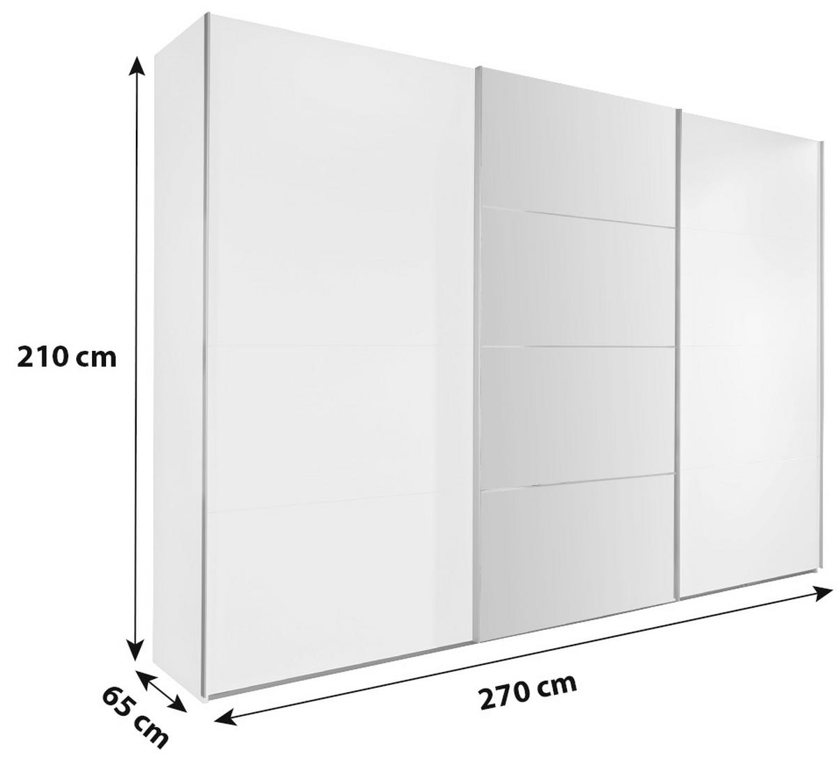 Omara Z Drsnimi Vrati Ernie, Bela, Z Ogledalom - bela/barve aluminija, Moderno, kovina/steklo (270/210/65cm) - Mömax