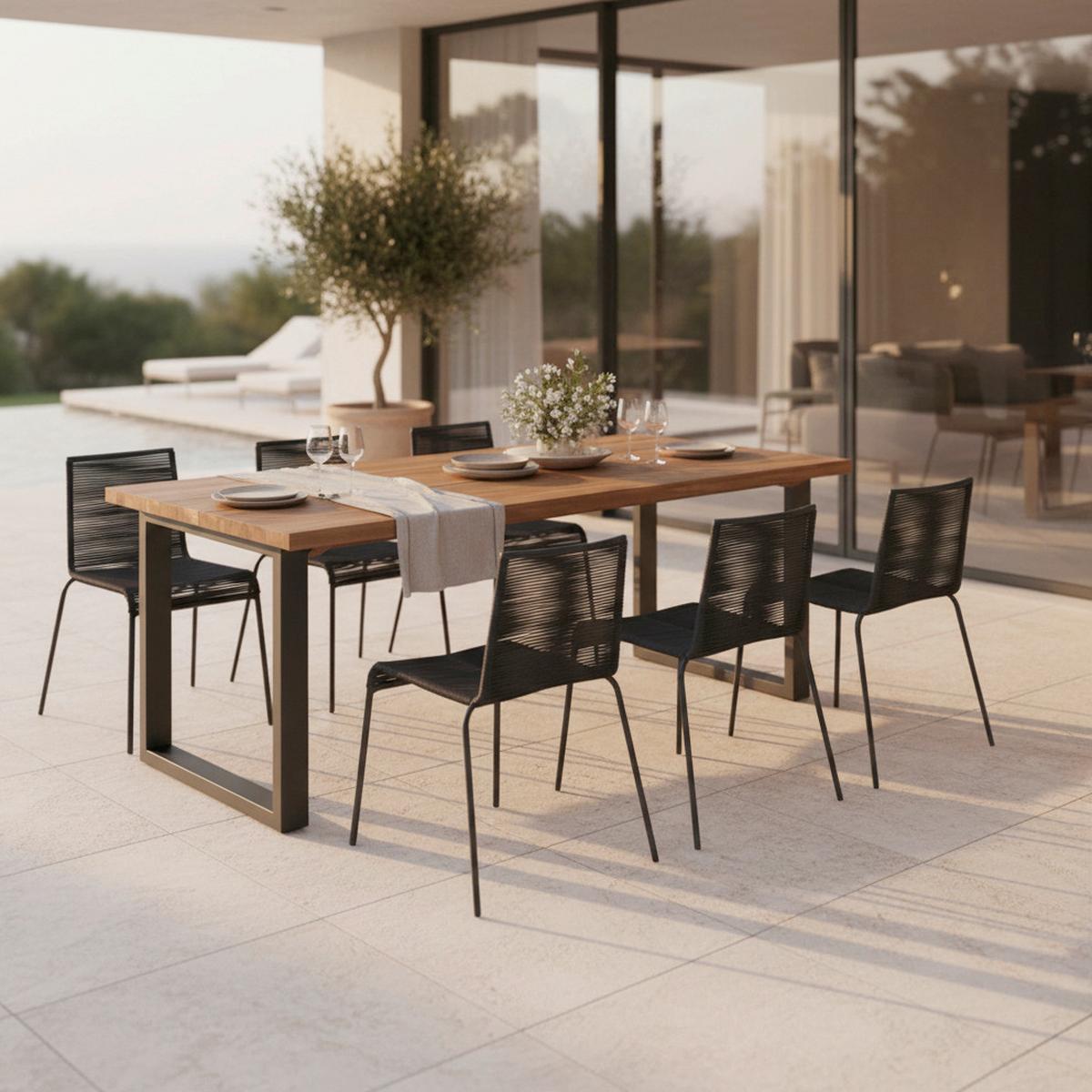 Gartenset Suna Schwarz Holz/Textil/Metall + Abdeckung - Schwarz/Teakfarben, MODERN, Holz/Textil - Bessagi Garden