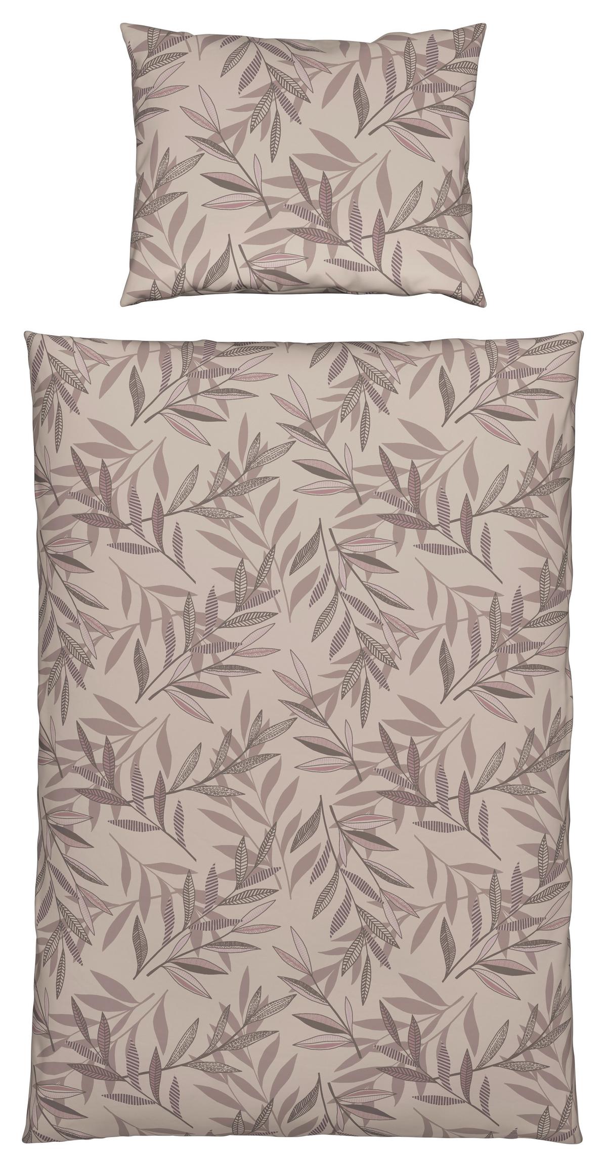 Bettwäsche Stitched Leaves Beige/Mauve ca. 140x200cm - Beige/Mauve, Textil (140/200cm) - Modern Living