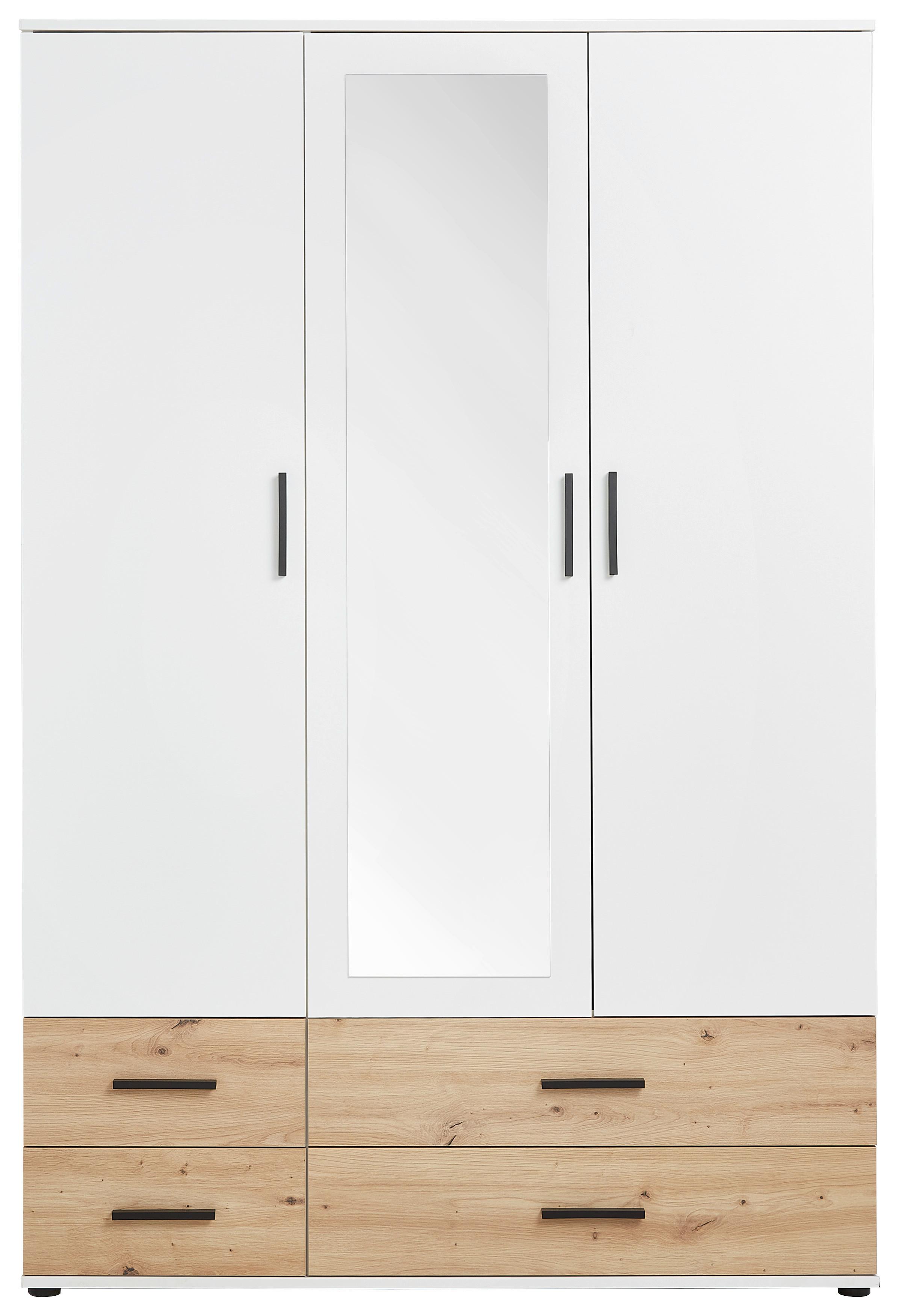 Omara Za Oblačila Rasant Bela, Hrast, Ogledalo - črna/bela, Konvencionalno, umetna masa/leseni material (127/188/52cm) - Modern Living