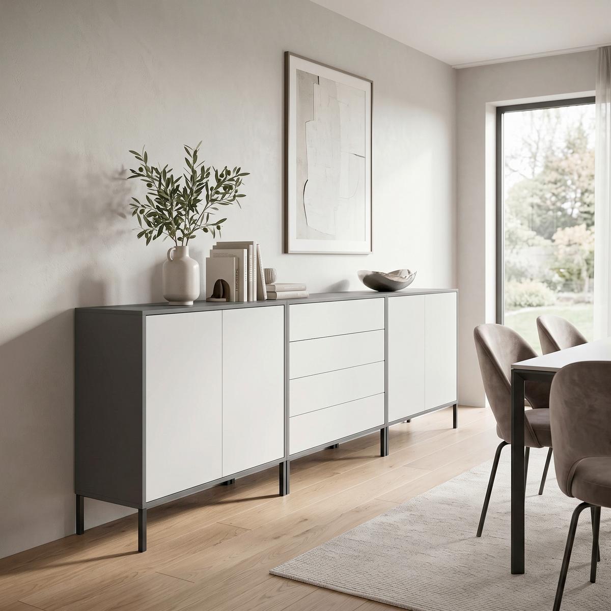 Sideboard Mailand Set 5 Anthrazit/Weiß - Anthrazit/Weiß, MODERN, Holzwerkstoff/Metall (237/86/33cm) - MID.YOU