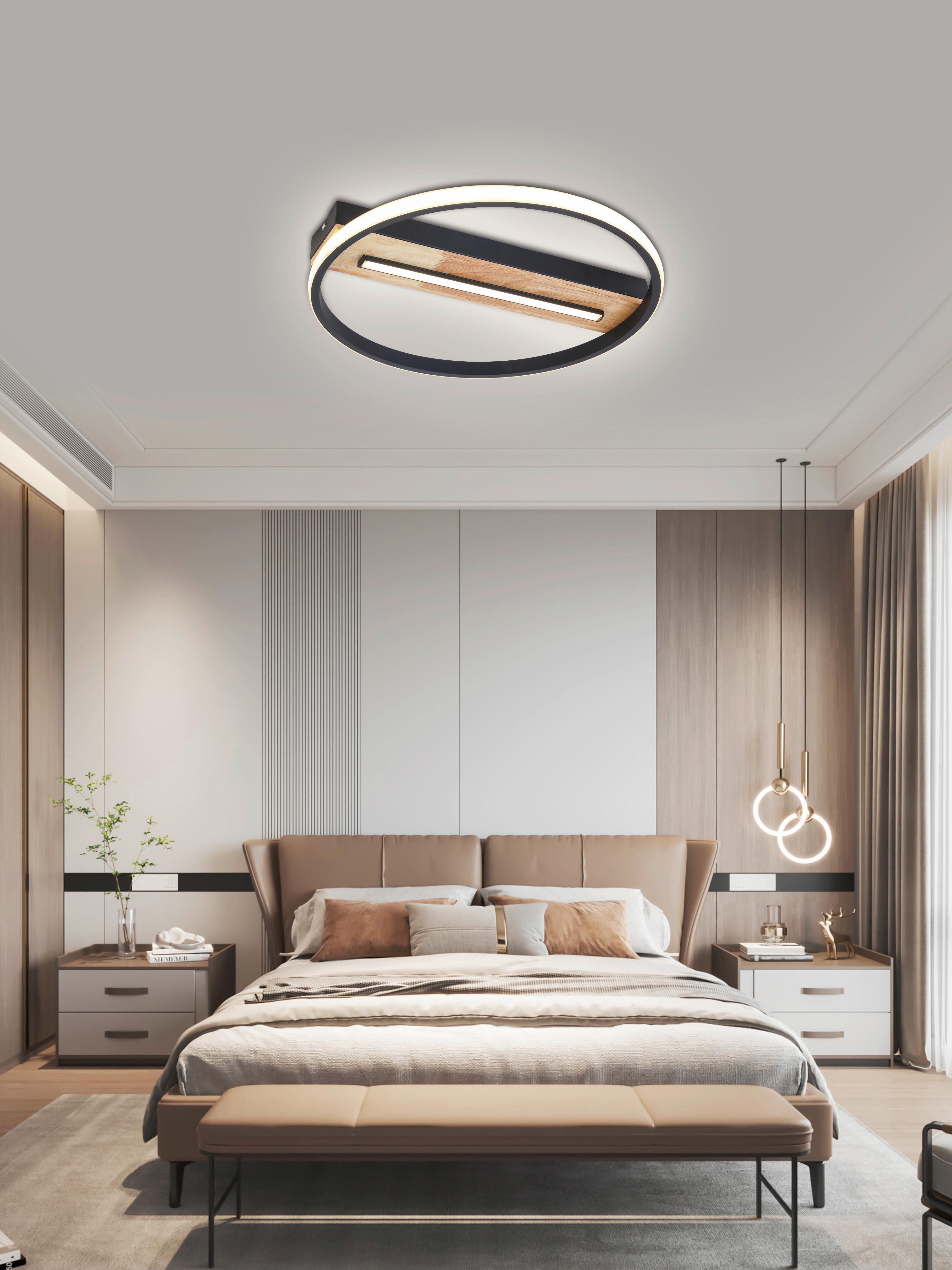 LAMPA SUFITOWA LED MIRJA - kolor dębowy/czarny, Modern, tworzywo sztuczne/metal (40/5,5cm) - Bessagi Home