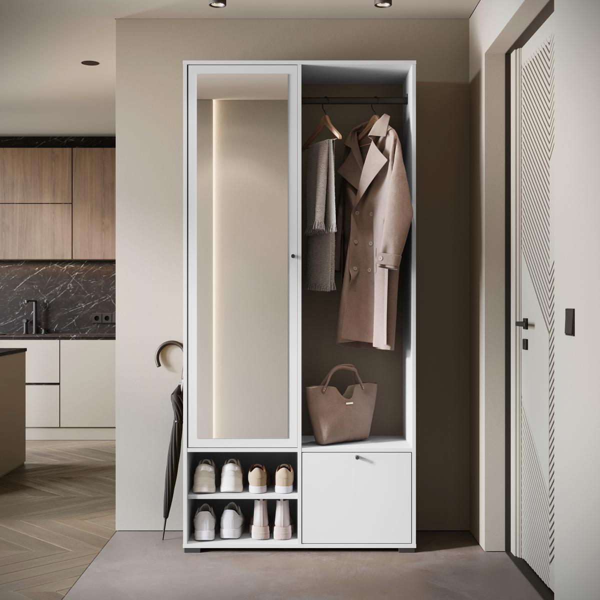Garderobe Dino ca. 90x190 cm Weiß - Weiß, Trend, Holzwerkstoff (90/190/33cm) - MID.YOU