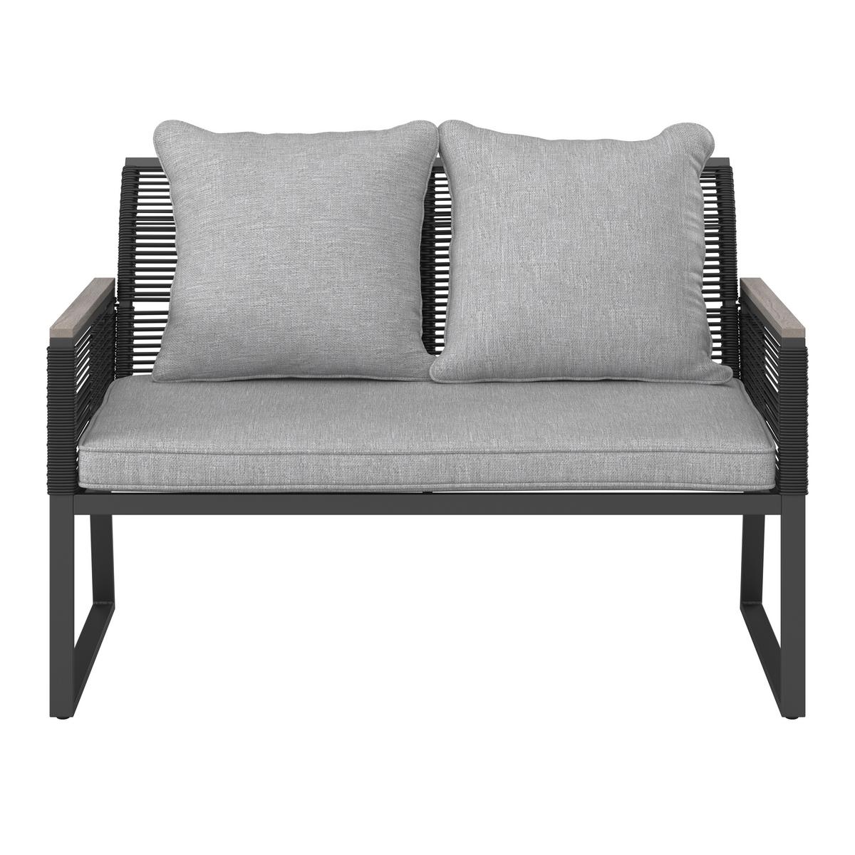 Loungegarnitur Paulina Hellgr. Metall/Textil - Hellgrau/Schwarz, Modern, Glas/Kunststoff (106/74/70,5cm) - Bessagi Garden