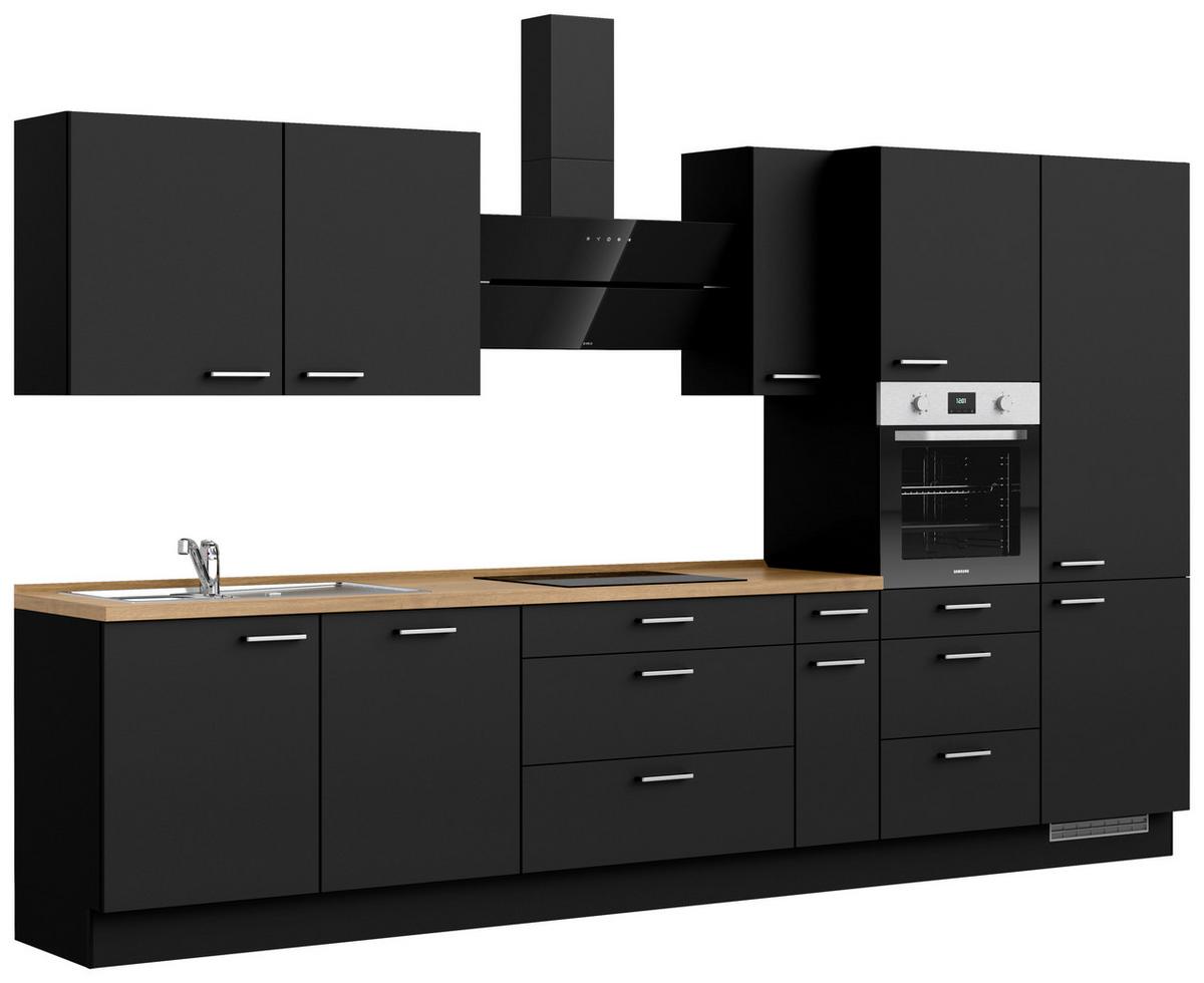 Küchenblock Touch High m. Geräten Schwarz - Edelstahlfarben/Eichefarben, MODERN, Holzwerkstoff/Metall (360cm) - Nobilia