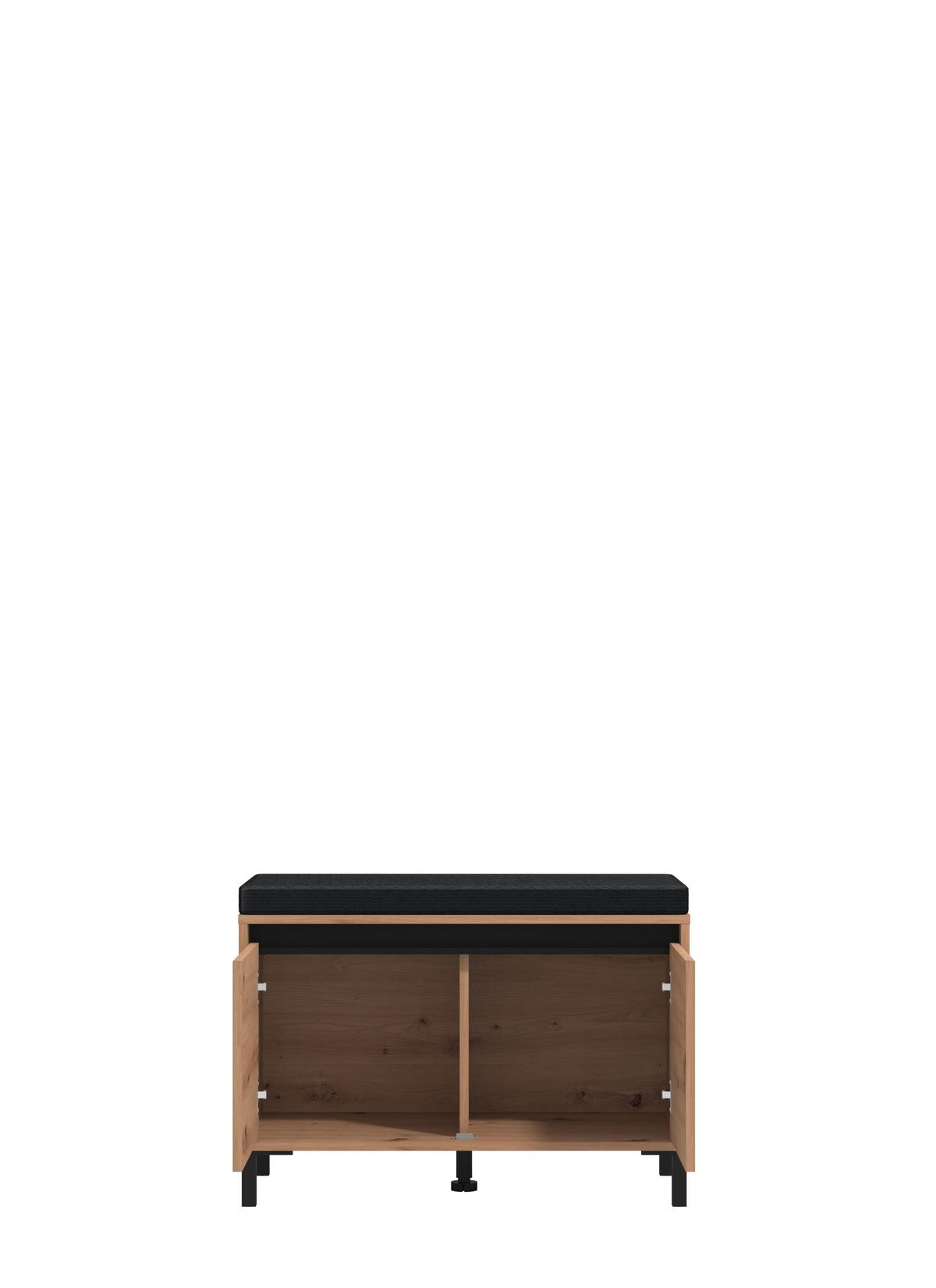 Előszobapad Arran - fekete/Artisan tölgy, Modern, faalapú anyag/textil (80/52/40cm) - Xora