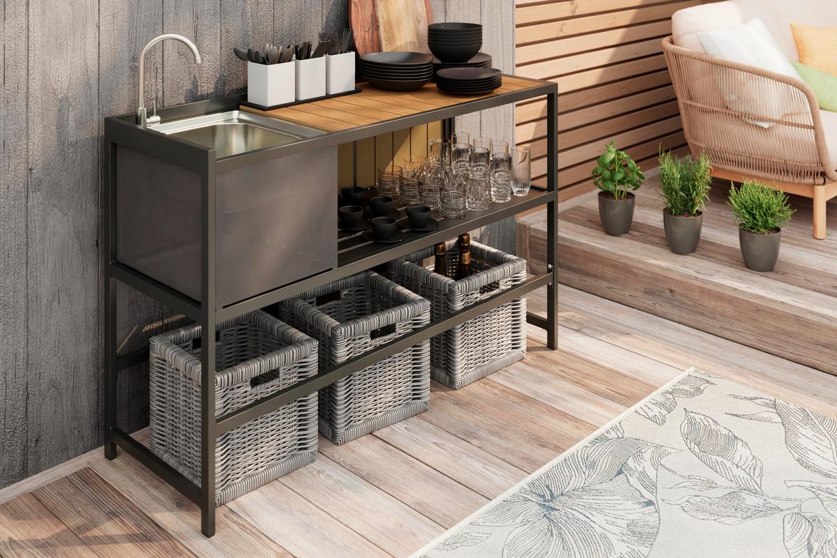 Outdoorküche Levi 2 Anthrazit/Naturfarben - Anthrazit/Naturfarben, MODERN, Kunststoff/Metall (144cm)