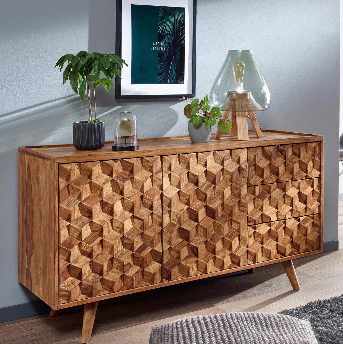 Komoda Wohnling, Pravi Les - barve indijskega rožnega lesa, Design, les (138/76/45cm) - MID.YOU