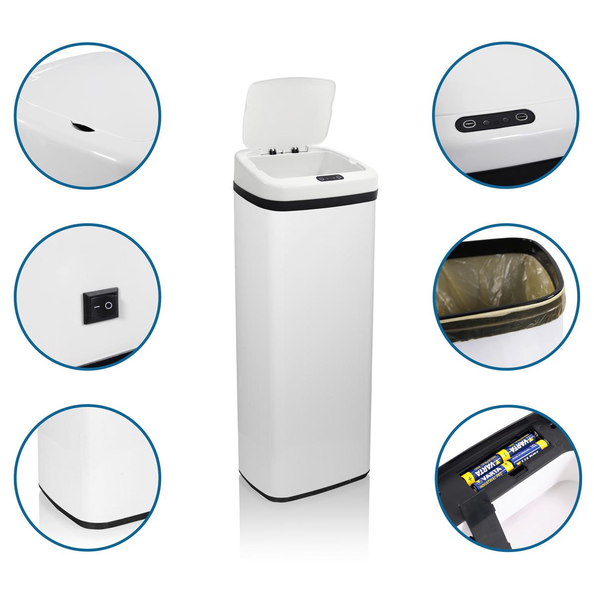 Koš Za Smeti Clean V, 50 L, Bela, S Senzorjem - črna, Basics, kovina/umetna masa (32/83/24cm) - MID.YOU