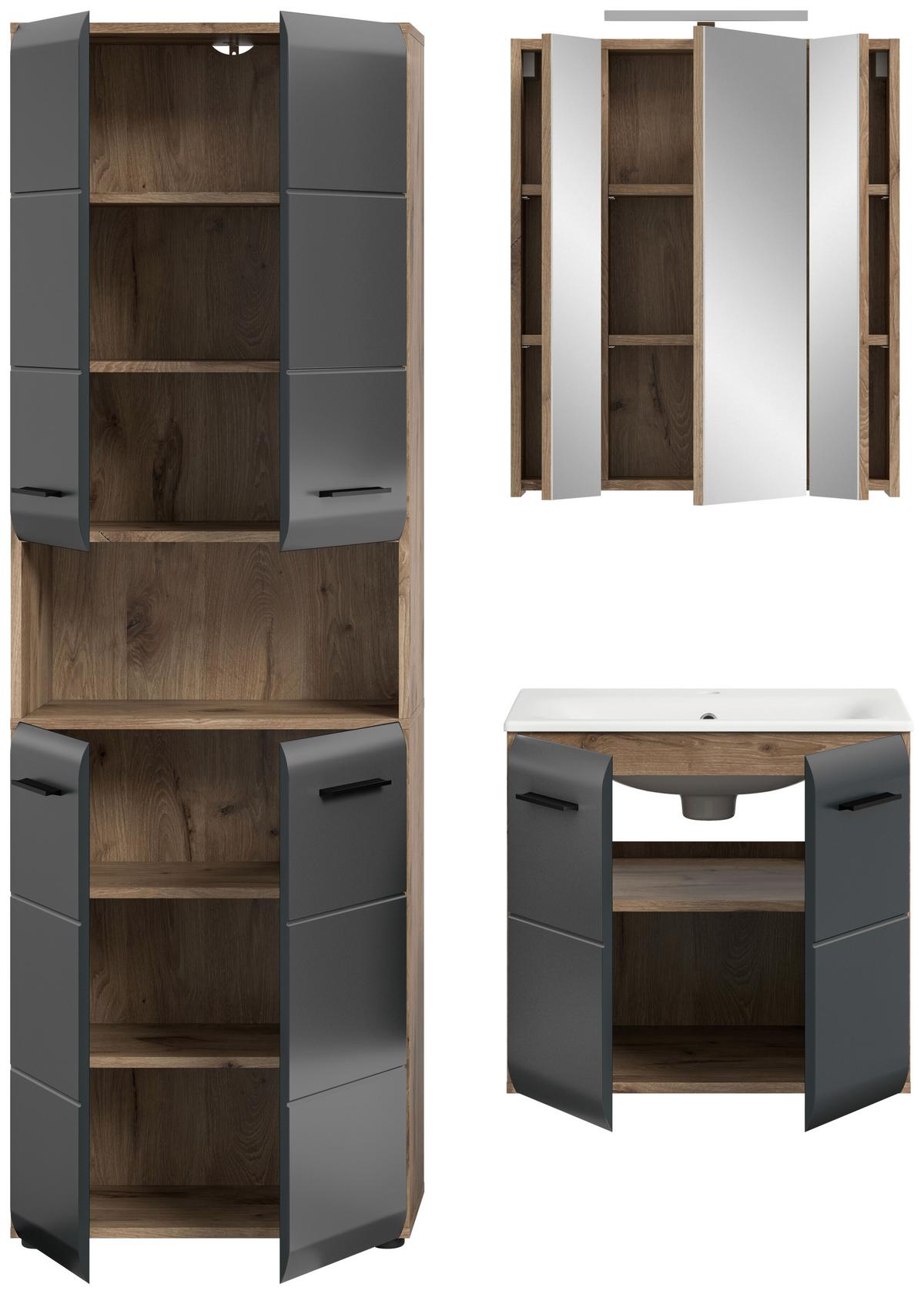 Kopalnica Z Umivalnikom Ice, Črna, Barva Hrasta, 3-Delna - črna/bela, Basics, umetna masa/leseni material (120cm) - MID.YOU