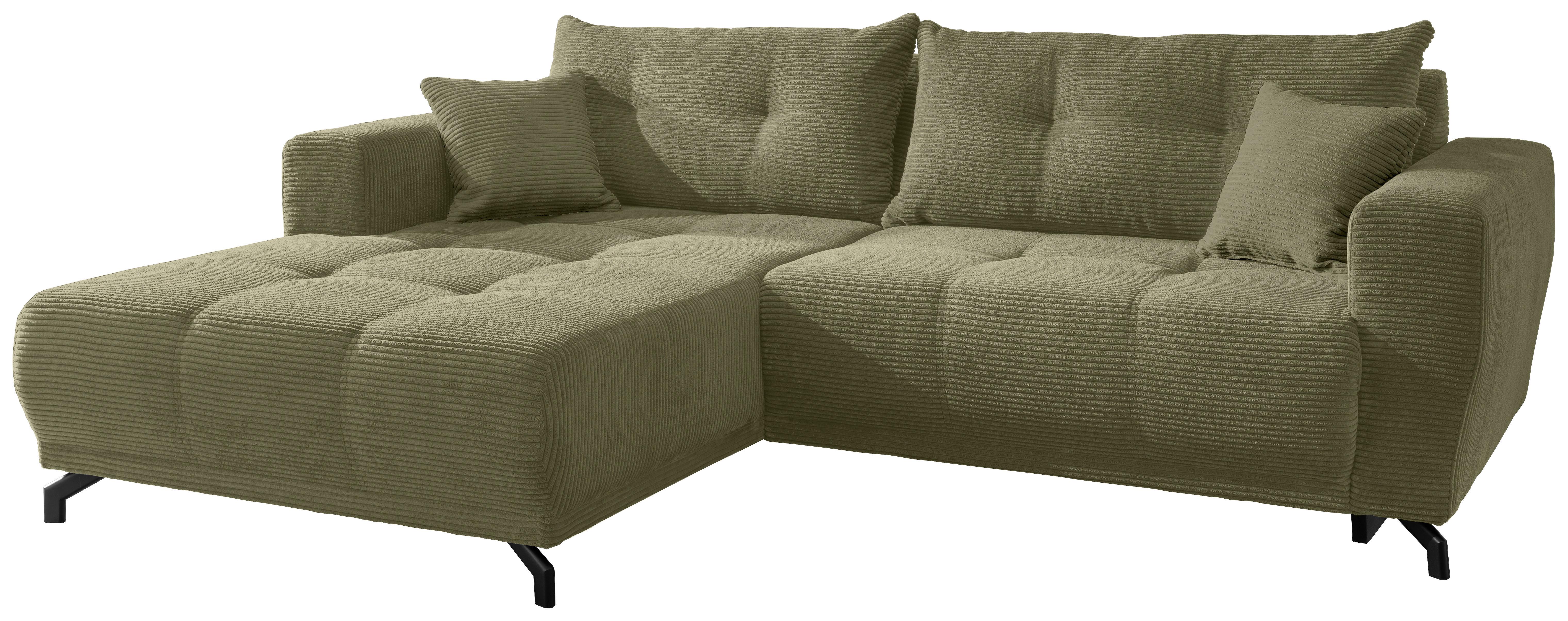Wohnlandschaft Restato Olivgrün Cord - Schwarz/Olivgrün, MODERN, Textil/Metall (177/246cm) - MID.YOU