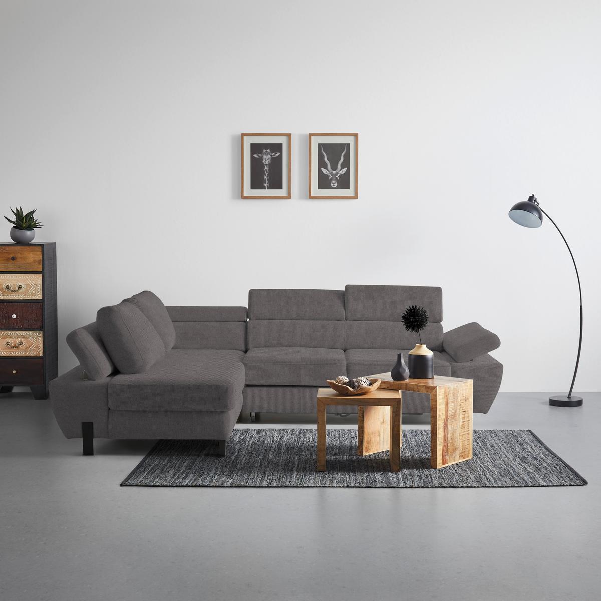Kutna Garnitura Molina Mini - tamno siva/crna, Moderno, tekstil/metal (189/277cm) - Mömax