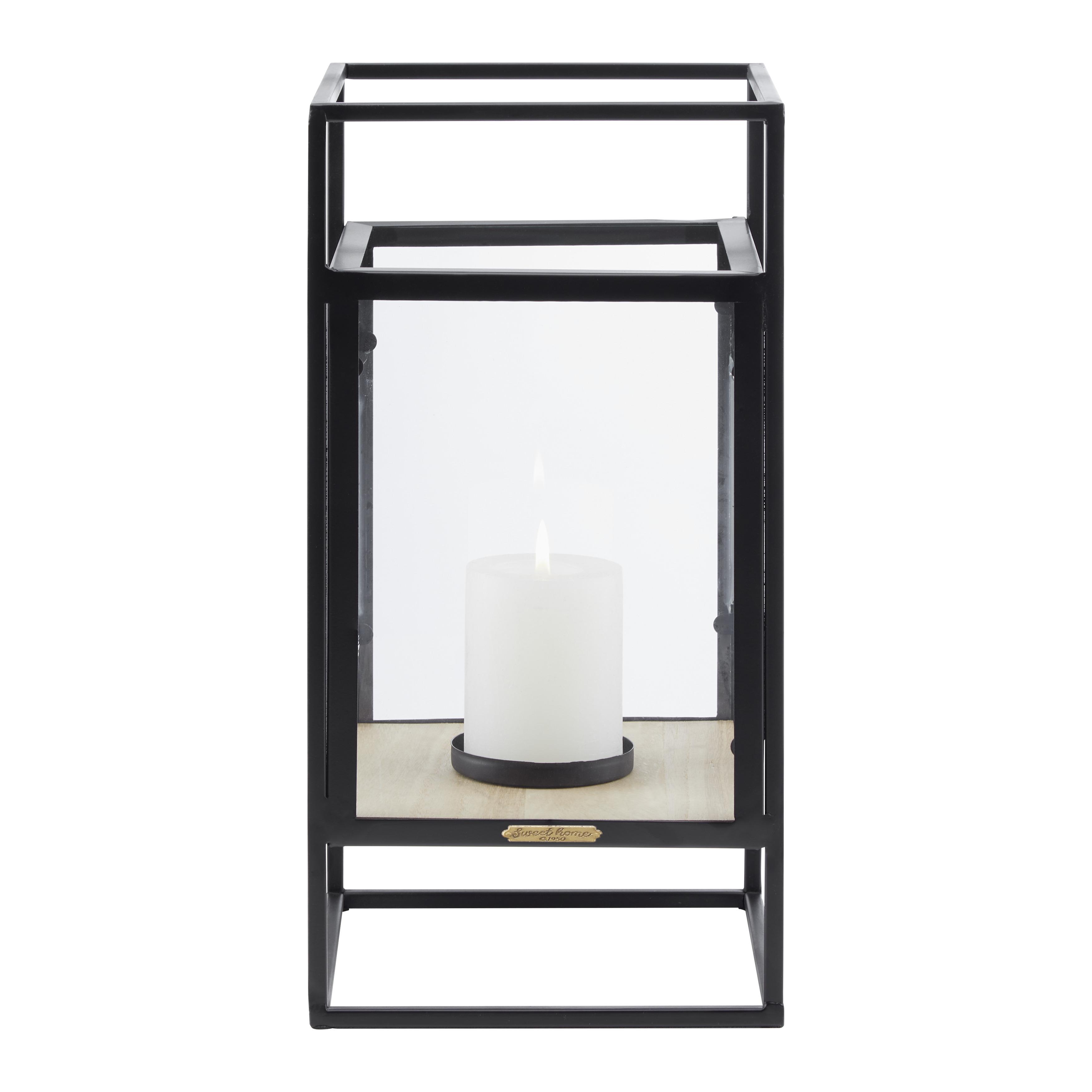 Laterne Tara in Schwarz - Schwarz/Naturfarben, MODERN, Glas/Holzwerkstoff (20/40/20cm) - Bessagi Home