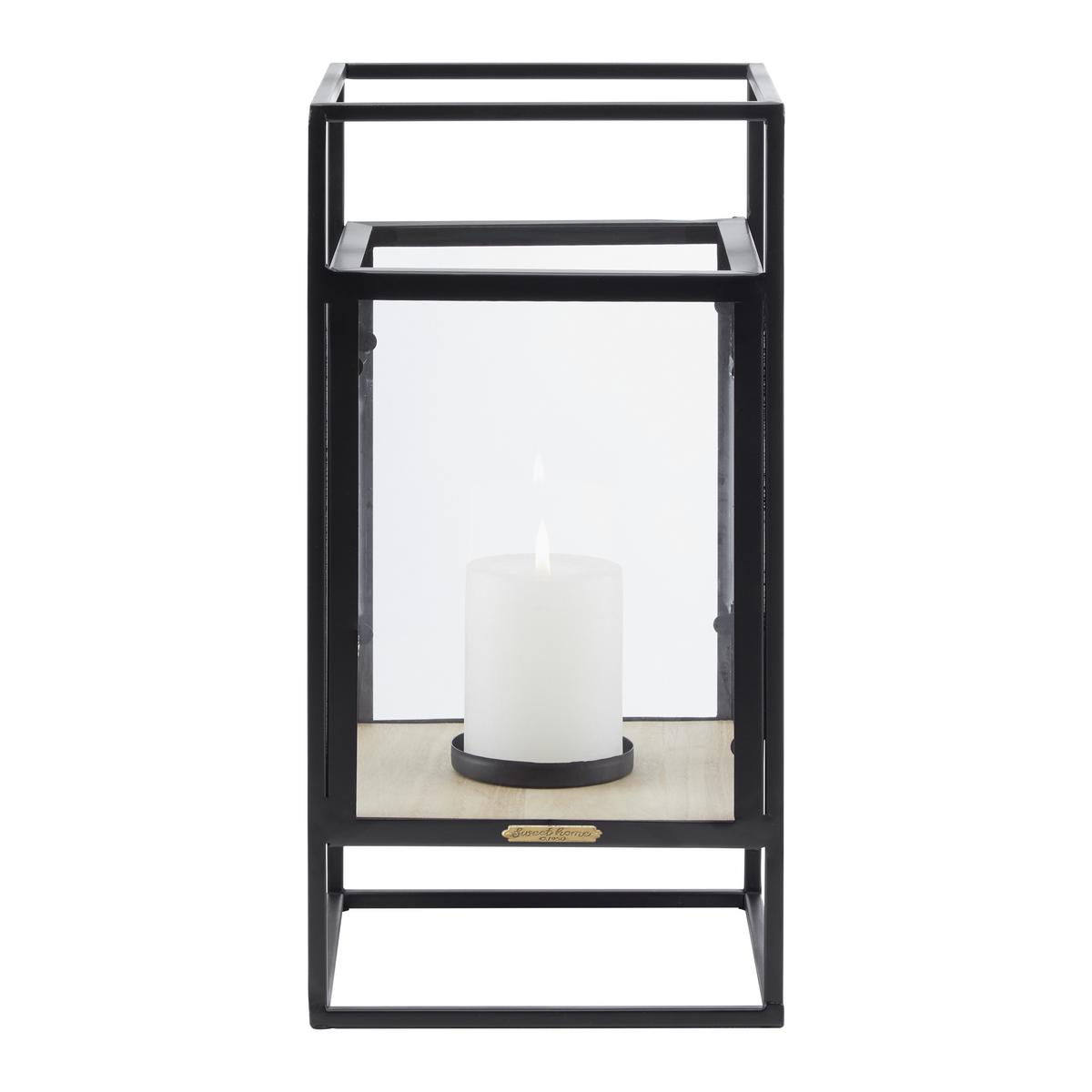 LATARNIA TARA - naturalny/czarny, Modern, materiał drewnopochodny/metal (20/40/20cm) - Bessagi Home
