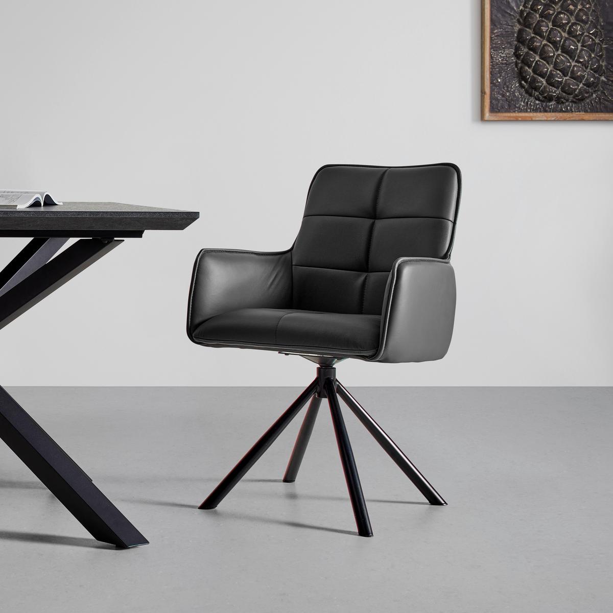 Scaun cu brate VINCENT - negru, Modern, metal/piele (58/87/63cm) - Premium Living