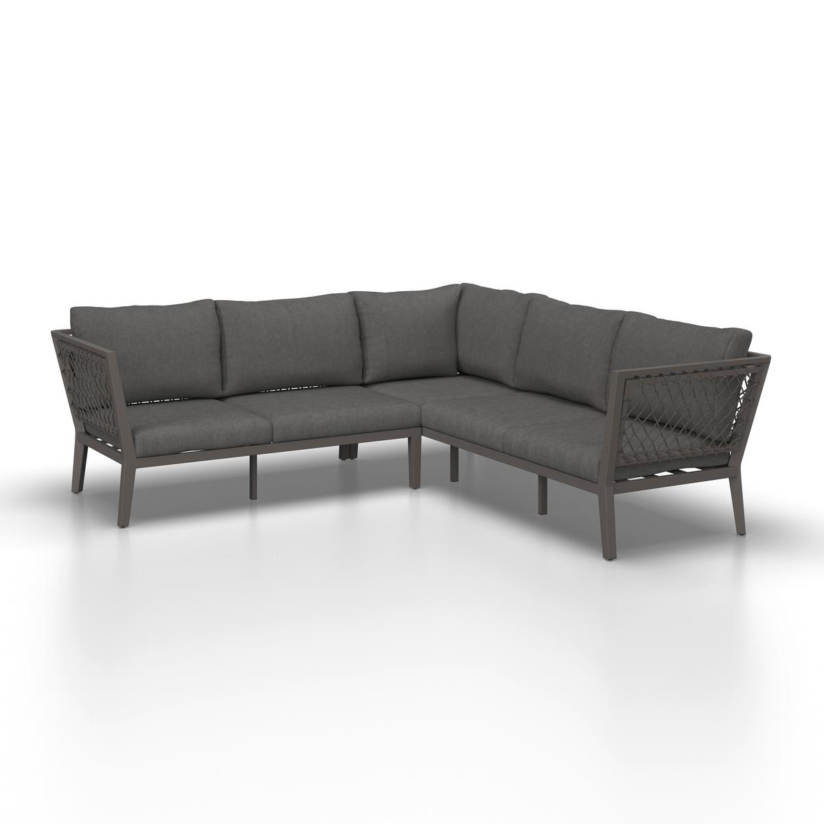 Loungegarnitur Malou Dunkel grau Textil/Metall - Dunkelgrau/Anthrazit, Modern, Textil/Stein (218/68/76,5cm) - Bessagi Garden