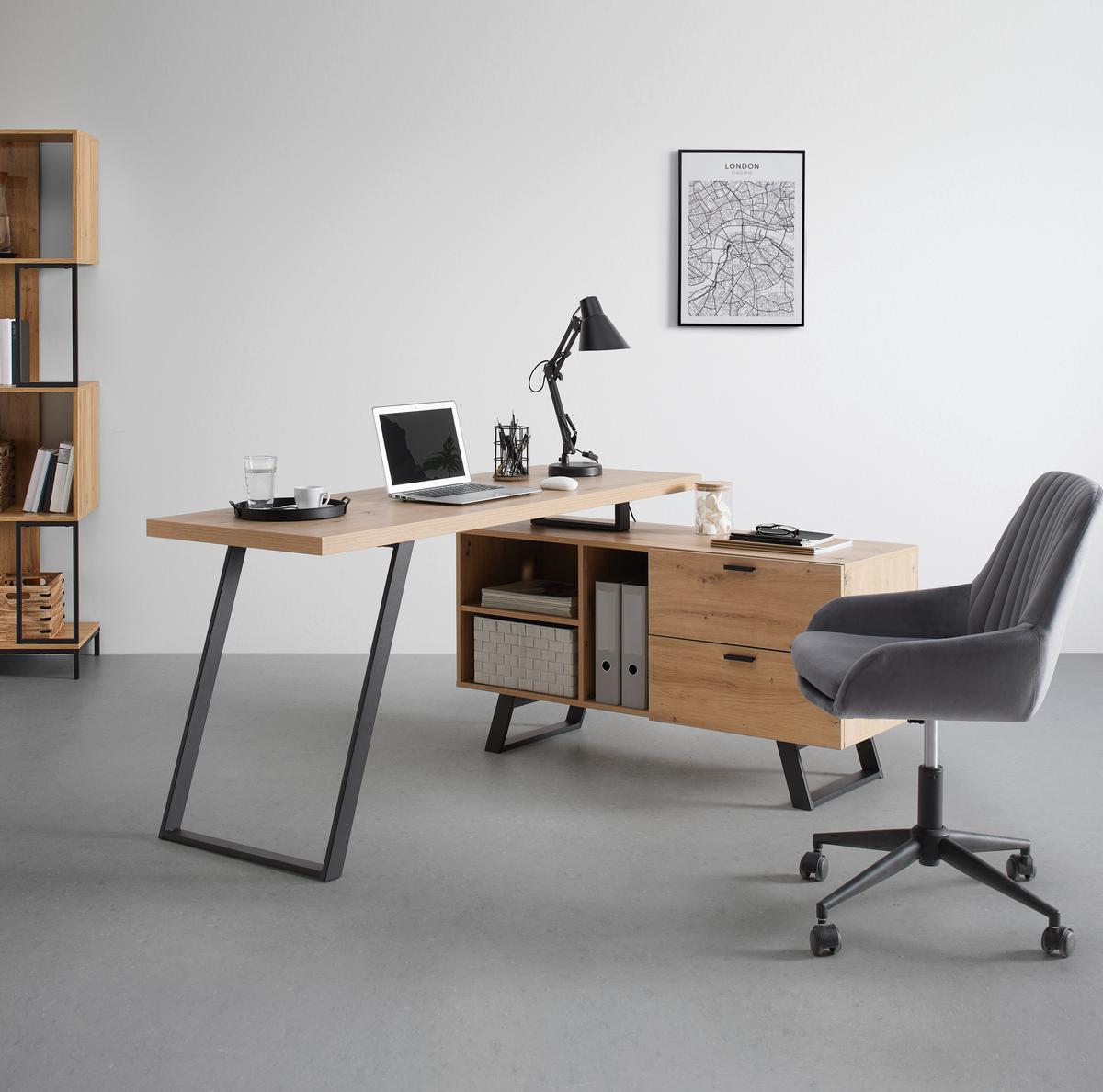 Eckschreibtisch Carmelo II in Schwarz/Eichefarben - Eichefarben/Schwarz, MODERN, Holzwerkstoff/Metall (150/75/120cm) - Mömax