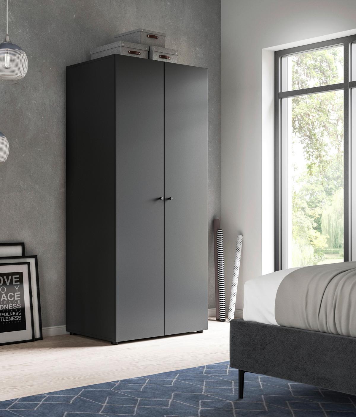 Drehtürenschrank DARWIN ca.80x176x51cm Anthrazit - Anthrazit/Schwarz, MODERN, Holzwerkstoff/Kunststoff (80/176/51cm) - MID.YOU