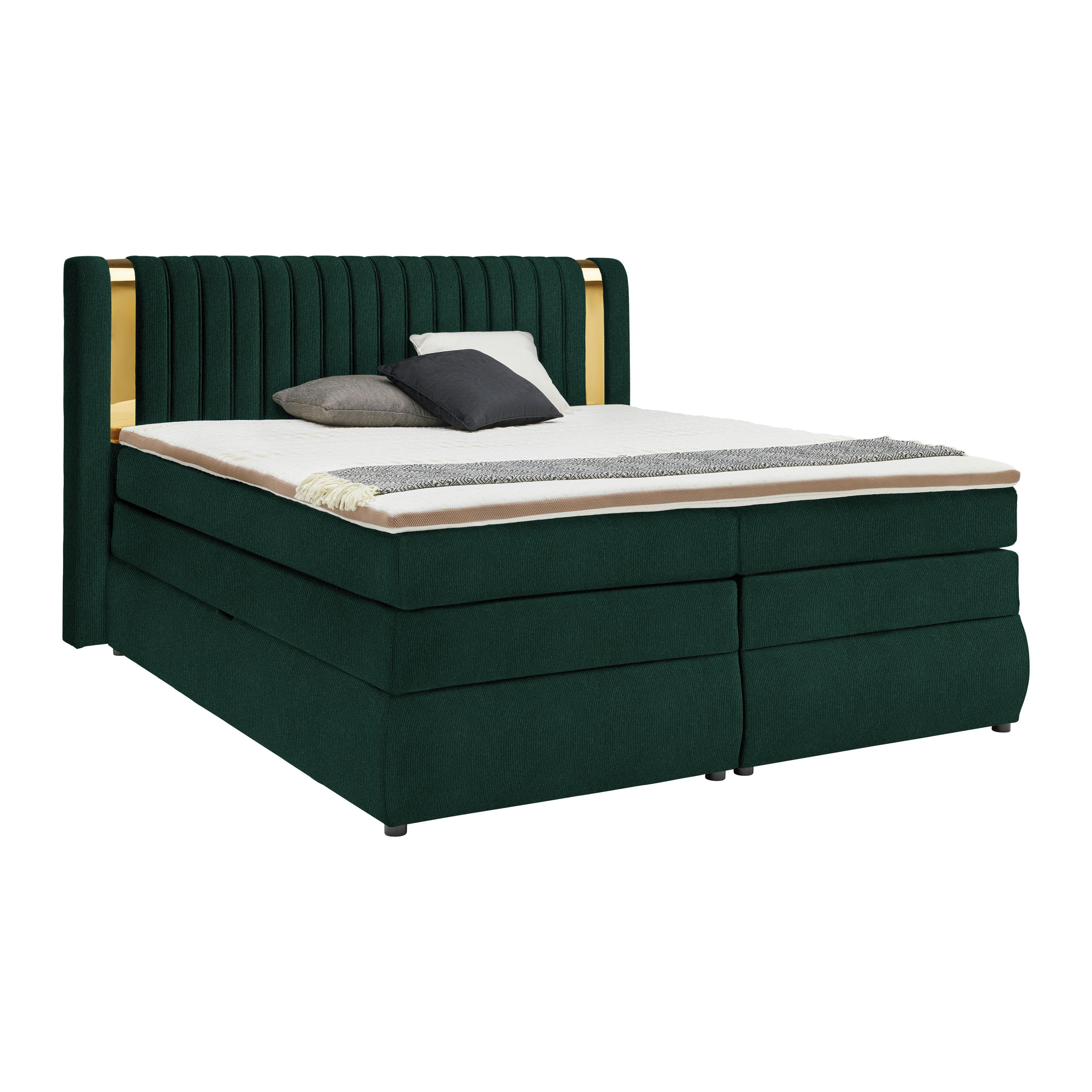Boxspringbett Minola Gold Waldgrün ca. 180x200cm - Waldgrün/Schwarz, KONVENTIONELL, Kunststoff/Textil (180/200cm) - Premium Living