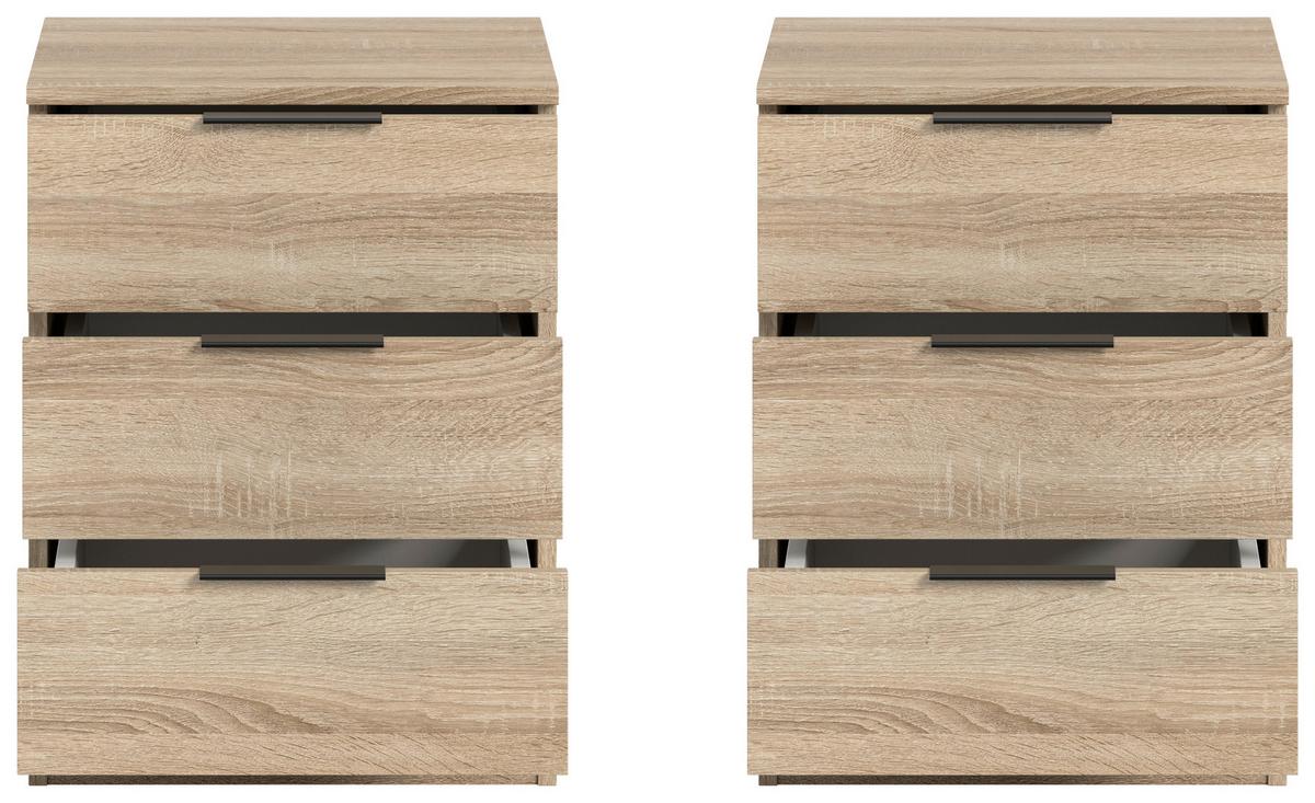 Nachtkästchenset KOPENHAGEN ca.45x60x40cm Sonoma Eiche - Schwarz/Sonoma Eiche, MODERN, Holzwerkstoff/Kunststoff (45/60/40cm) - MID.YOU