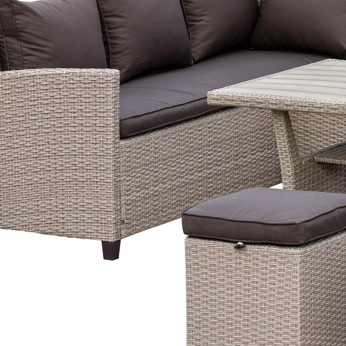 Lounge Garnitura Palma, 5-Delno, Blazine - temno rjava/naravne barve, Konvencionalno, kovina/umetna masa (239/170cm) - Gardenson
