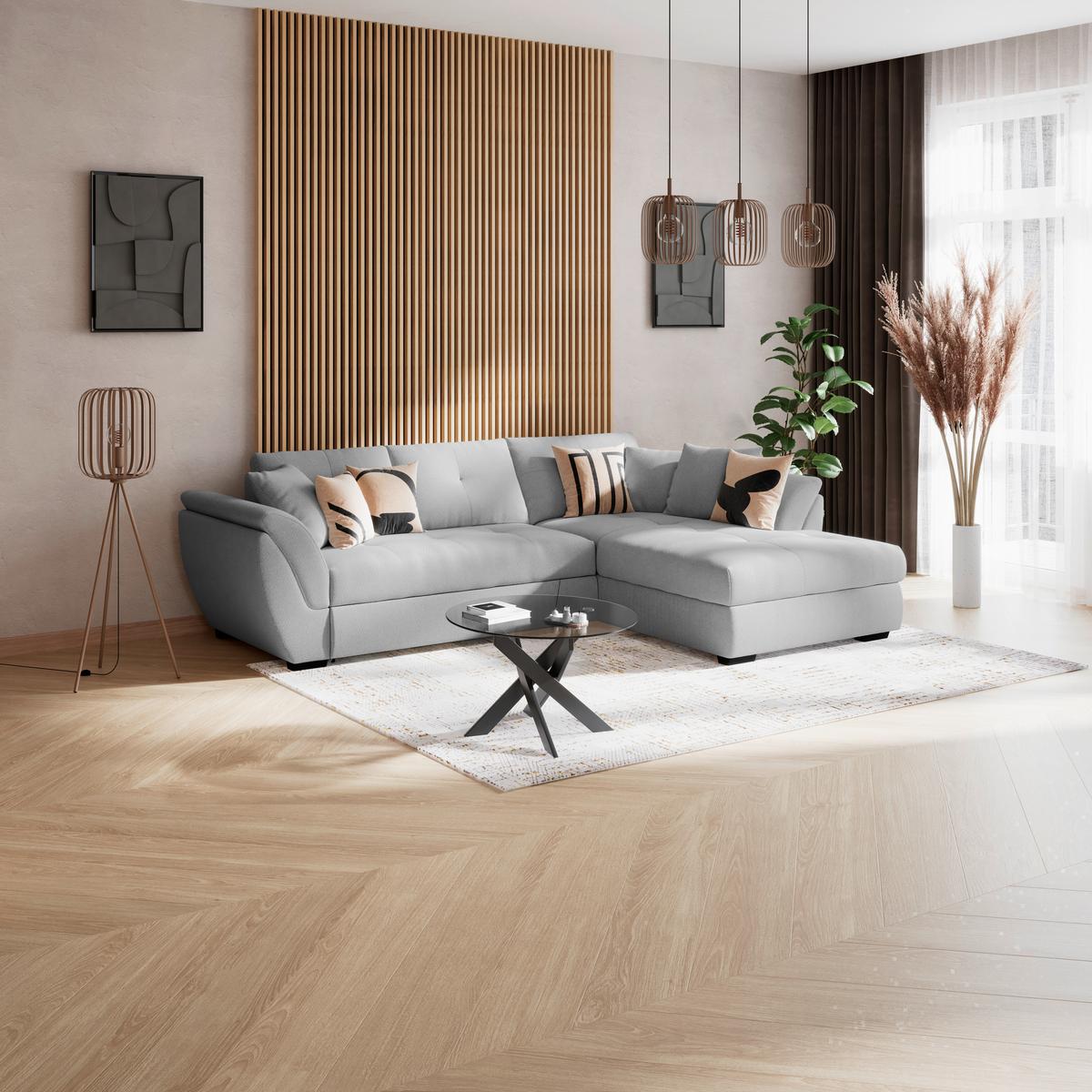 Kutna Garnitura Berisso - svijetlo siva/crna, Konvencionalno, tekstil (278/187cm) - Ondega