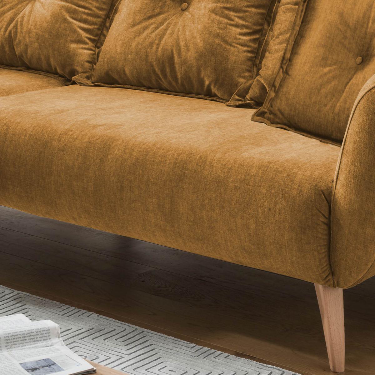 Wohnlandschaft Baggio Gelb Velours - Gelb/Buchefarben, MODERN, Holz/Textil (162/277cm) - Livetastic