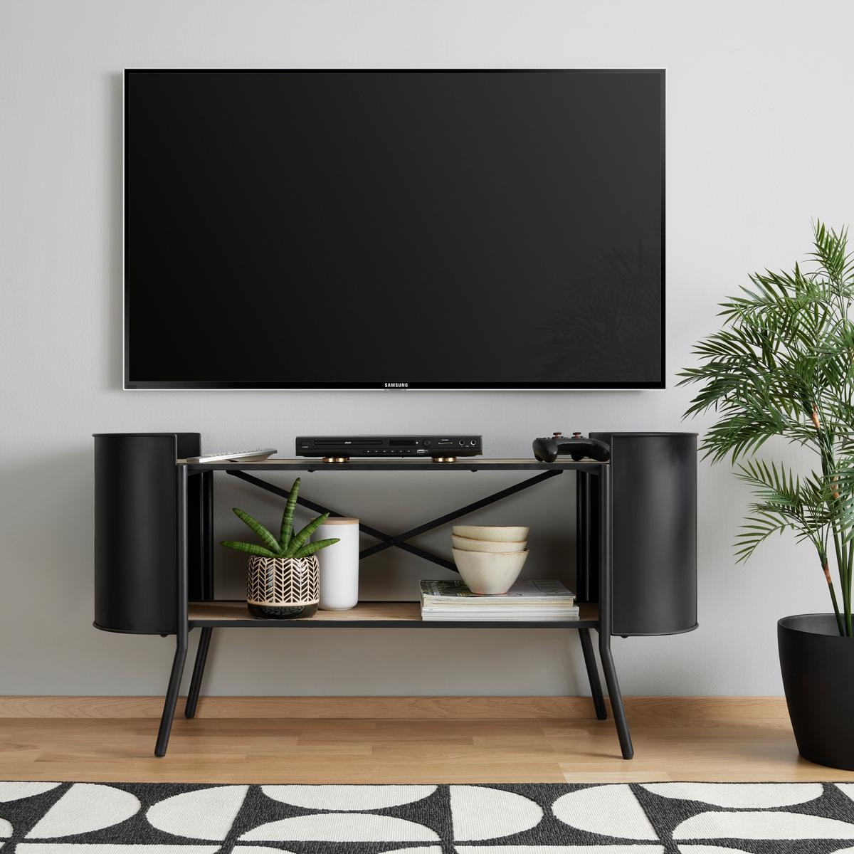 Tv Szekrény Olan - natúr színű/fekete, Lifestyle, faalapú anyag/fa (122/60/33cm) - Premium Living