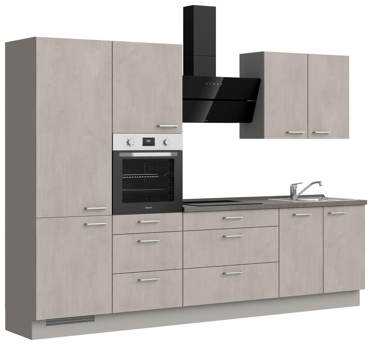 Küchenblock Riva High m. Geräten Grau - Schieferfarben/Edelstahlfarben, MODERN, Holzwerkstoff/Metall (300cm) - Nobilia