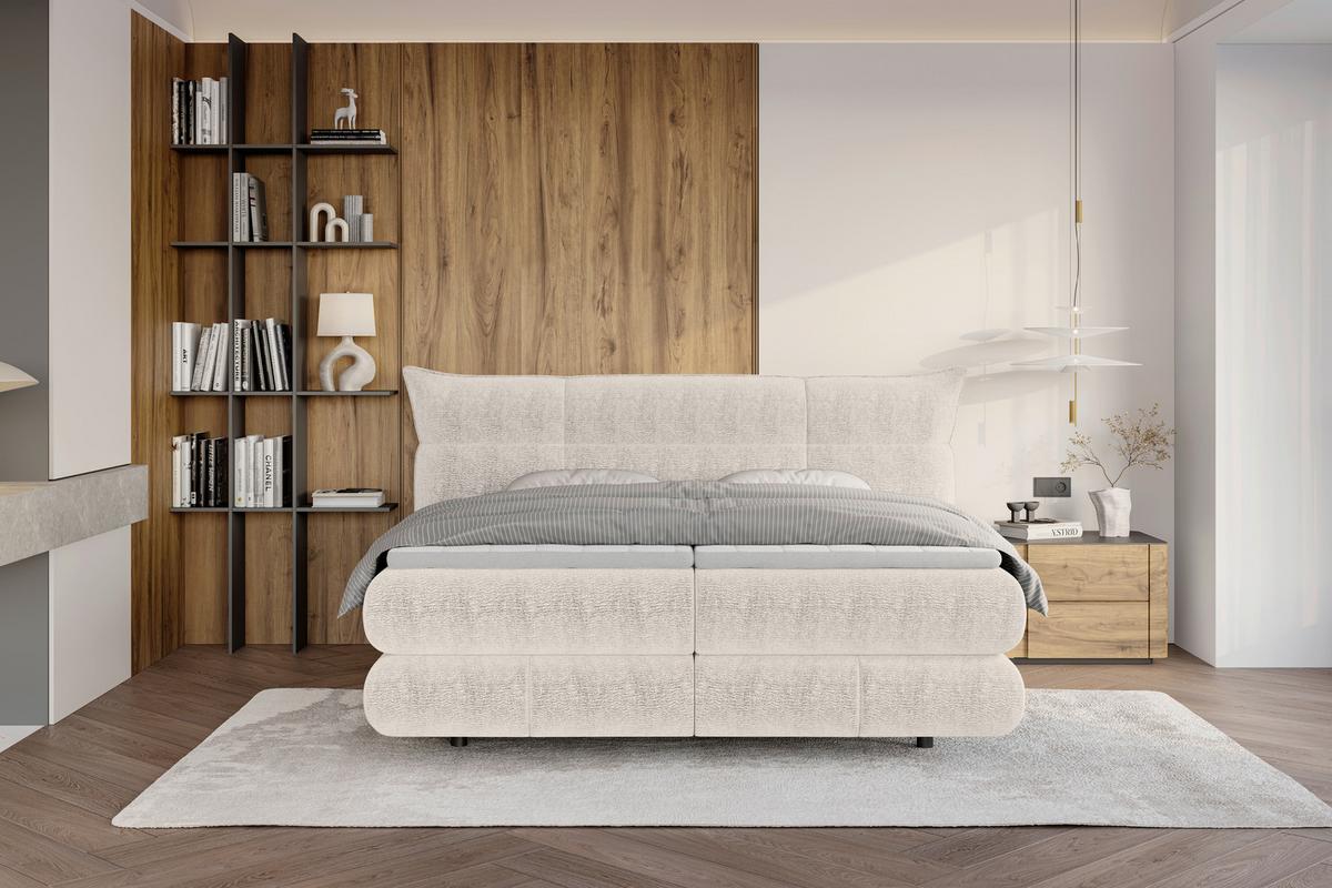 Boxspringbett Auris Creme ca. 180x200cm - Creme/Schwarz, KONVENTIONELL, Kunststoff/Textil (180/200cm) - Sembella