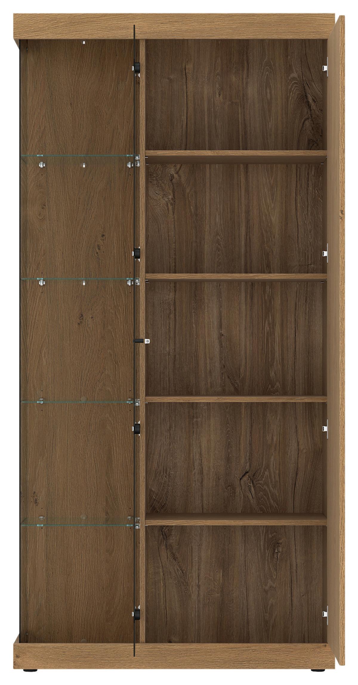 Vitrina Aretta - boje hrasta/crna, Moderno, staklo/drvni materijal (100/205/41,8cm) - Modern Living