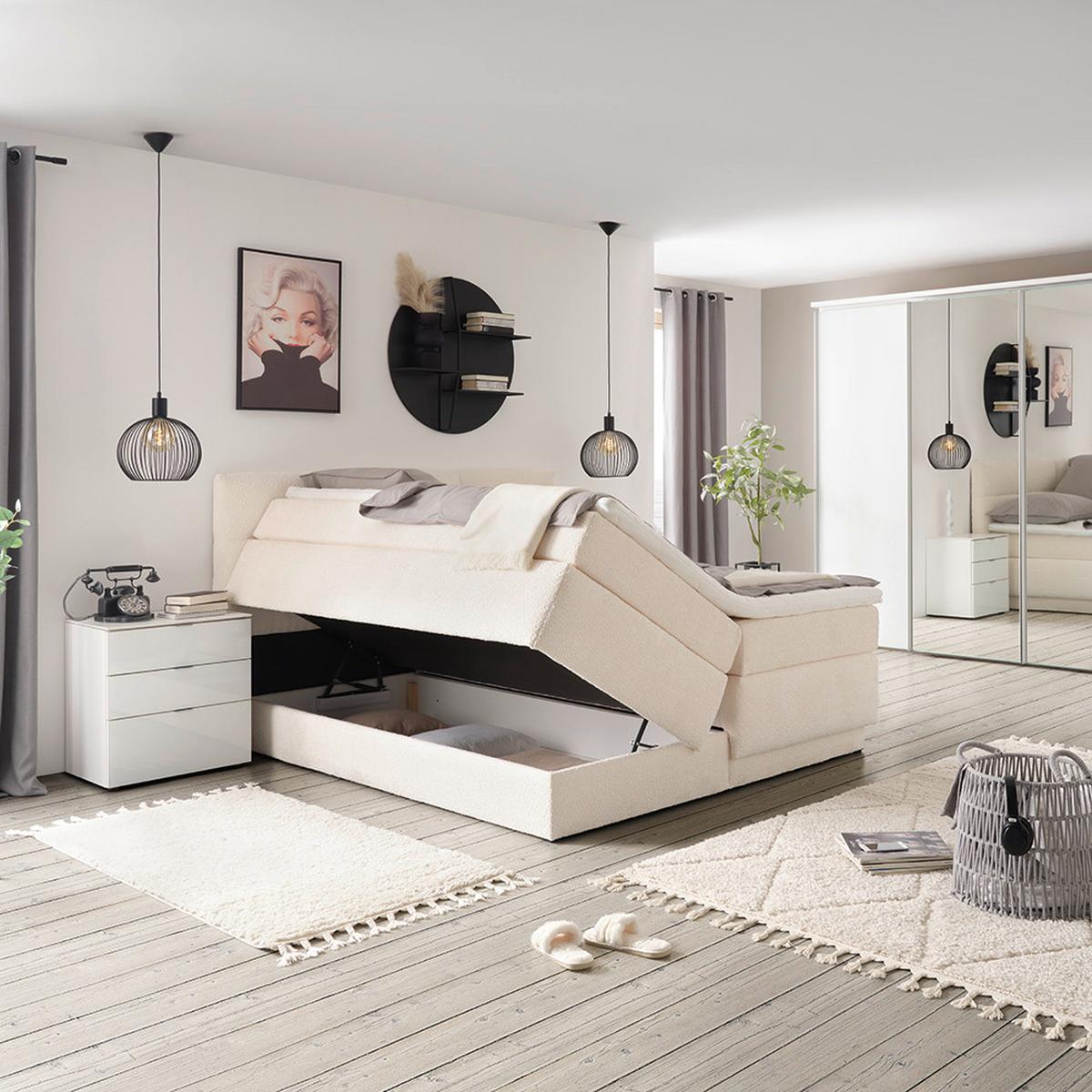 Boxspringbett in Weiss ca. 180x200cm - Weiss/Schwarz, Konventionell, Holzwerkstoff/Kunststoff (180/200cm) - Premium Living