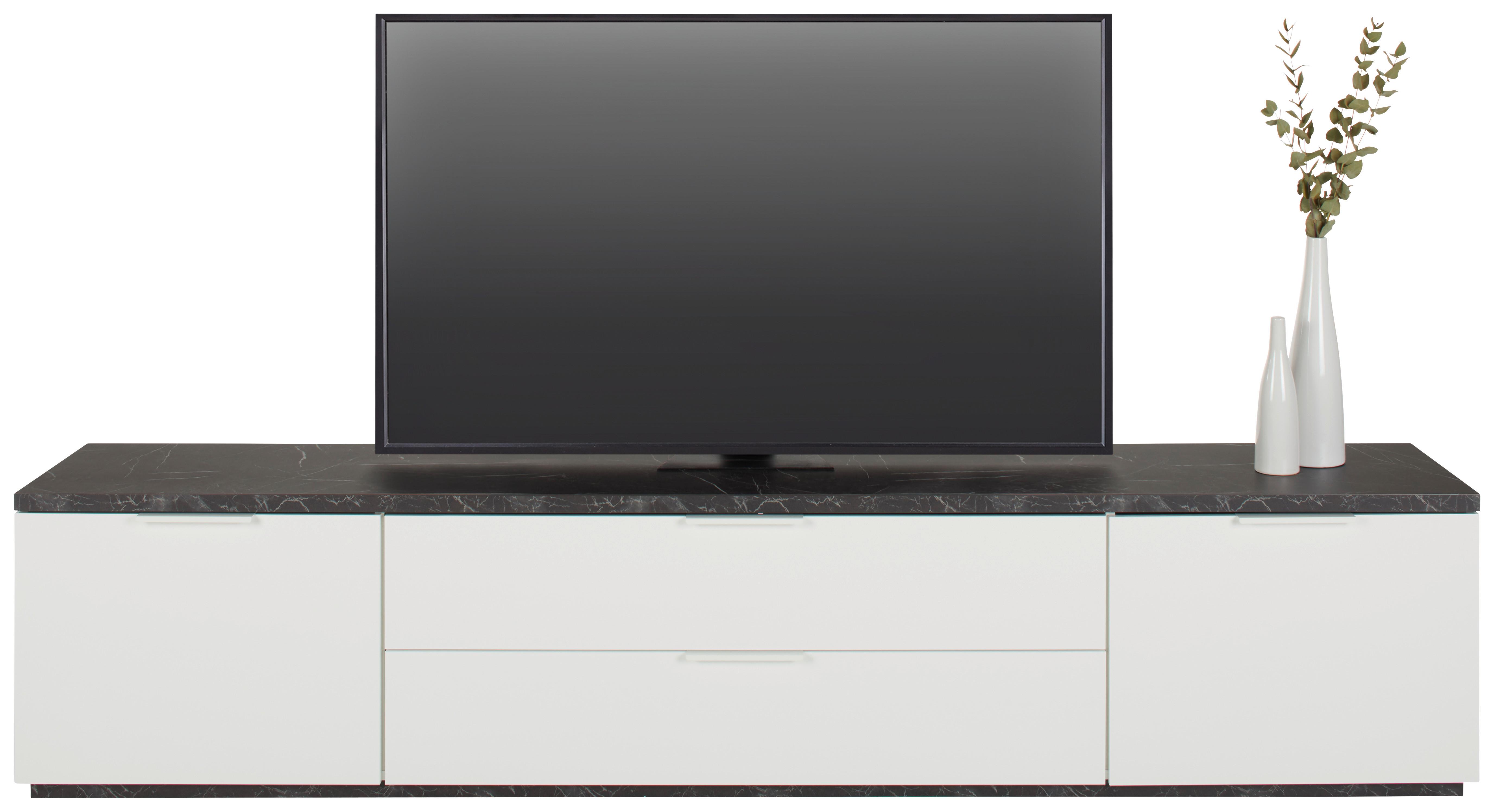 Comodă joasă MUNDI - alb lucios intens/antracit, Modern, material pe bază de lemn (240/51/45cm) - Premium Living