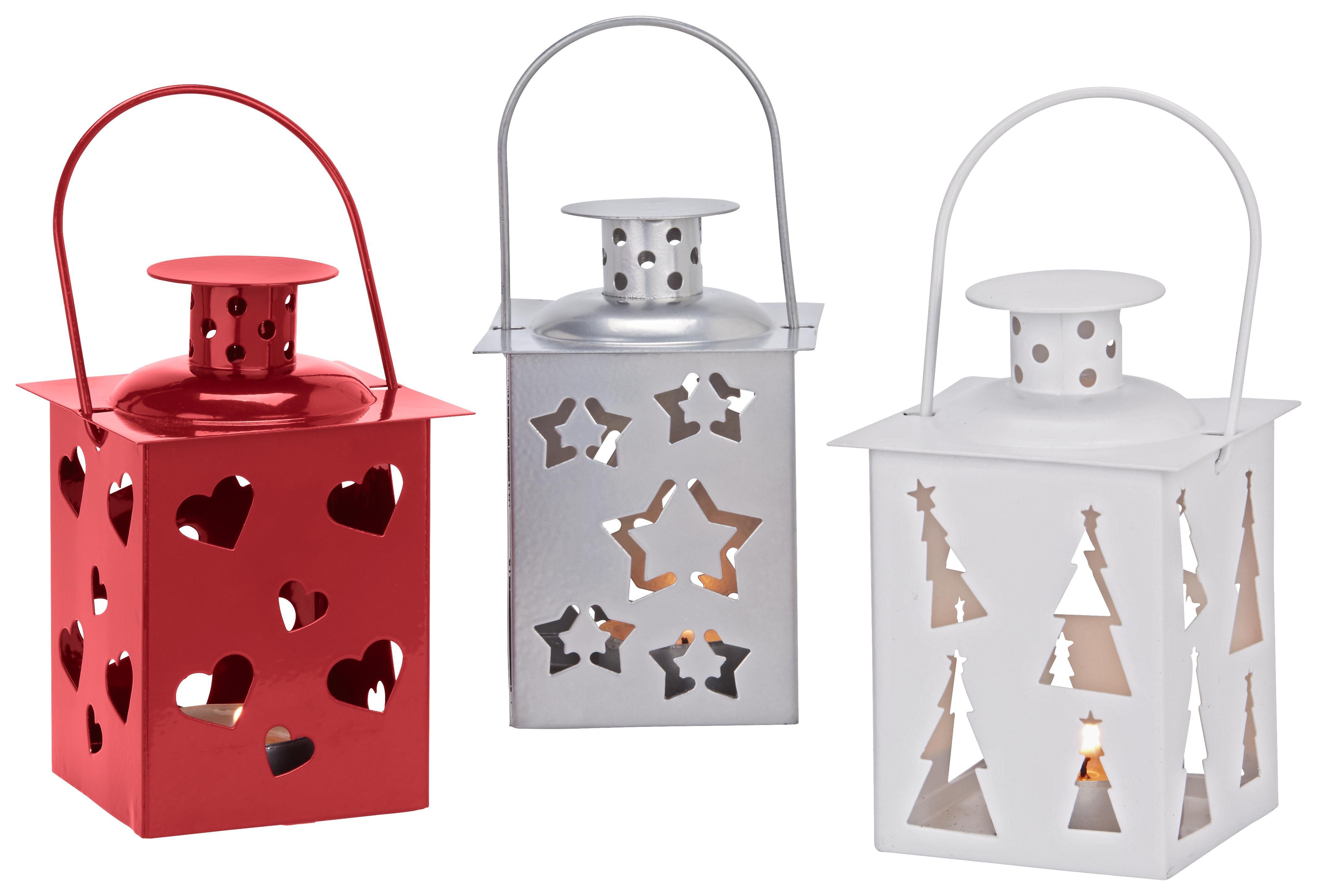 Laterne Lilian verschiedenen Farben - Rot/Silberfarben, Metall (7,5/16/7,5cm) - Mömax modern living