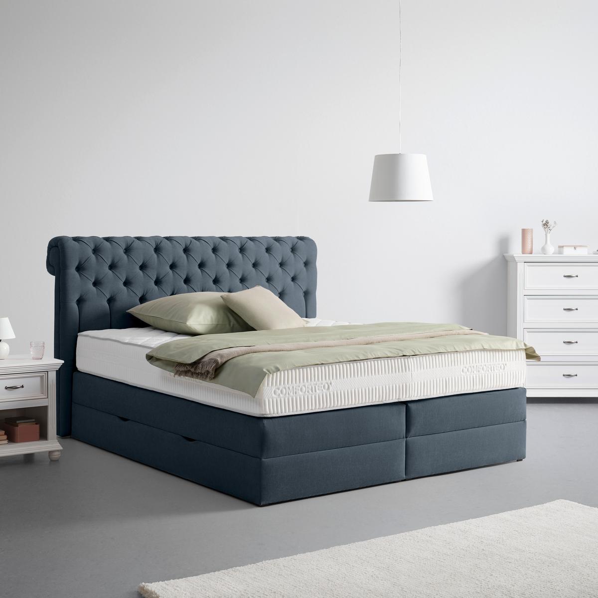 Boxspringbett Belano Dunkelblau ca. 180x200cm - bleu foncé, Konventionell, métal/textile (180/200cm) - Premium Living