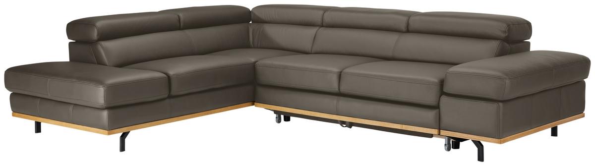 Wohnlandschaft Carmen rechts Dunkelgrau - Dunkelgrau/Schwarz, MODERN, Leder/Holz (292/72/226cm) - Premium Living