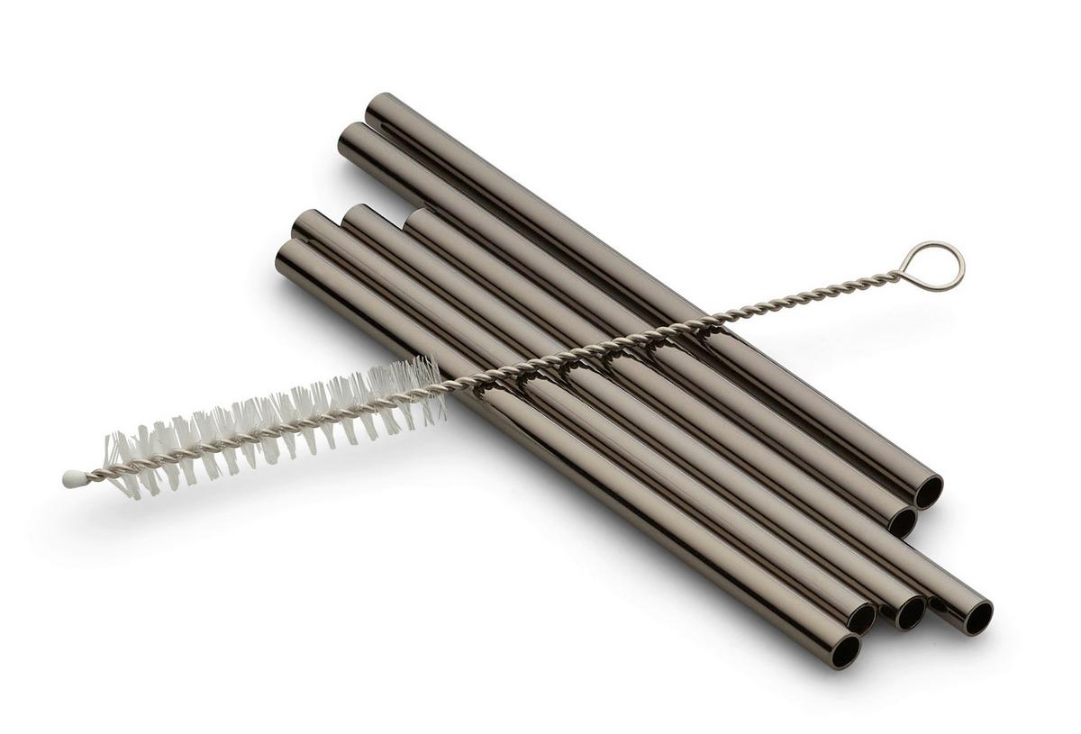 Set Slamic S Krtačko Straw, 6-Delni - črna/visoki sijaj, Basics, kovina (12cm) - Echtwerk