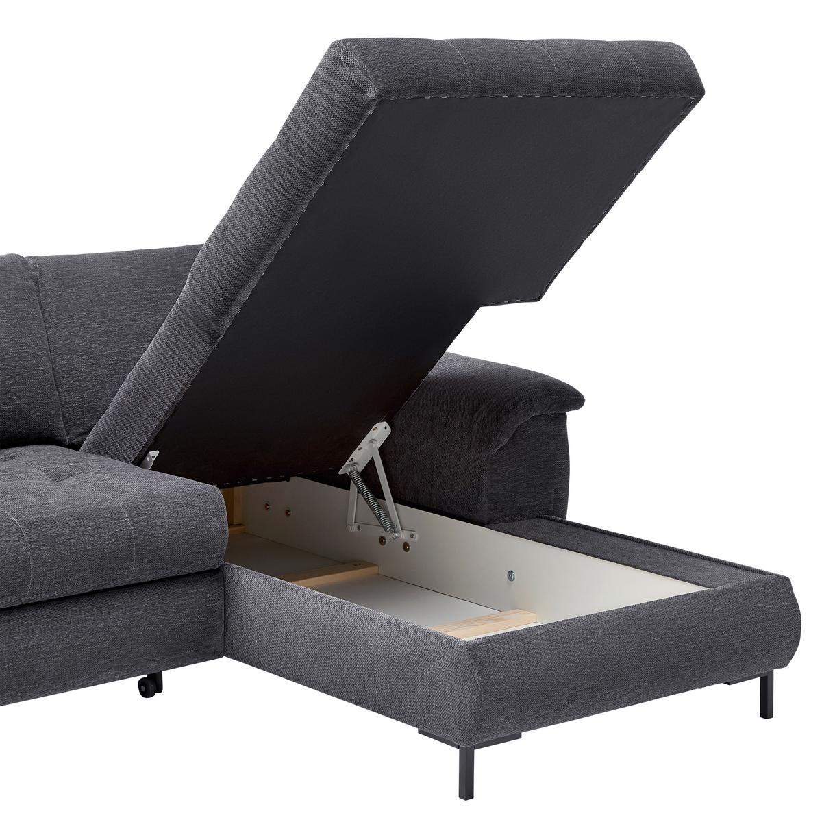 Ecksofa Focus L Grau Chenille - Schwarz/Grau, KONVENTIONELL, Holz/Textil (167/256cm) - Based