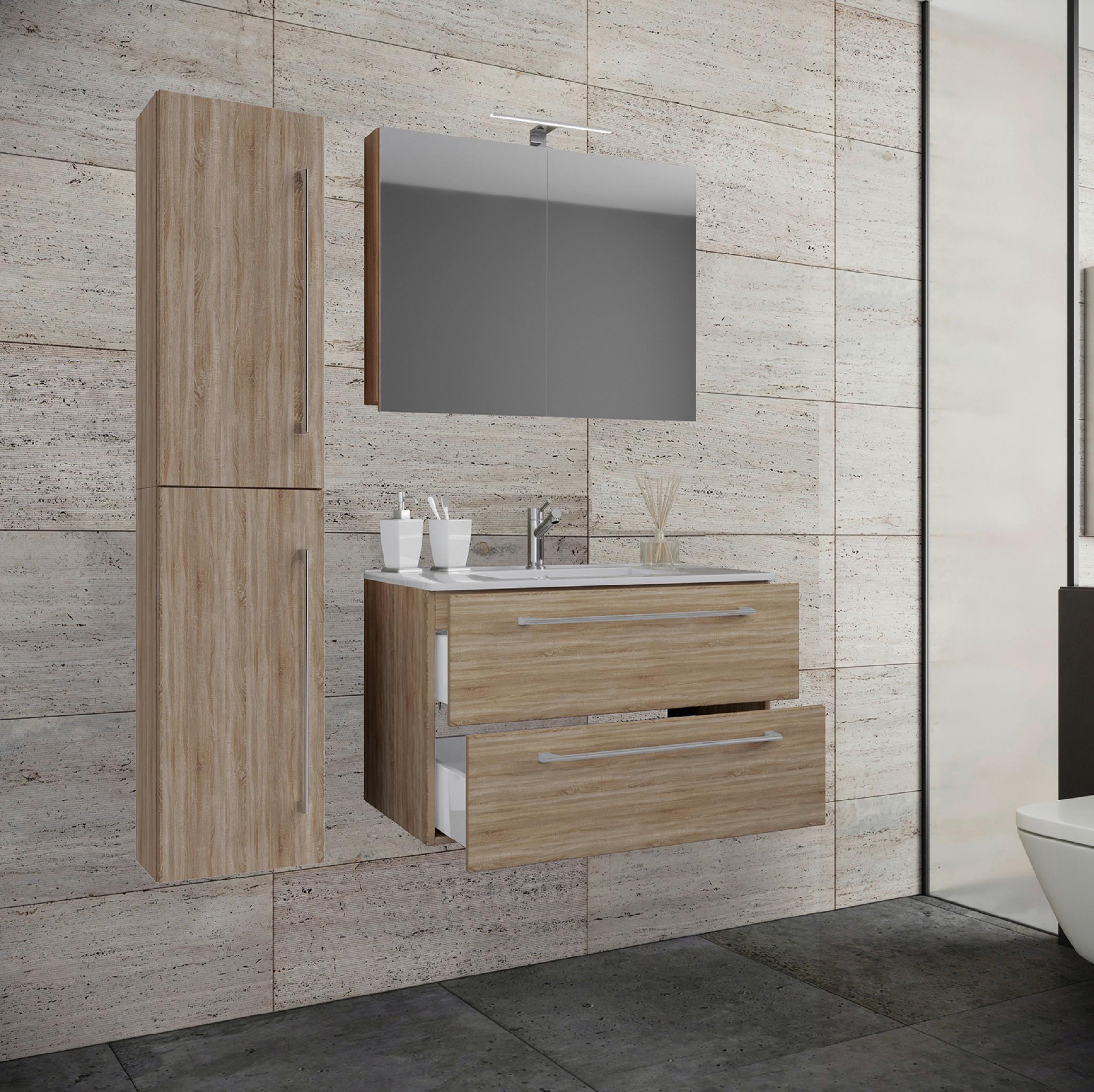 Kopalnica Badinos, Hrast - bela/barve aluminija, Moderno, kovina/leseni material (113cm) - MID.YOU