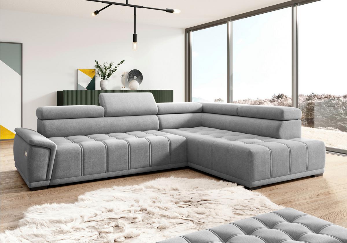 Ecksofa Gremio Rechts Blaugrau - Blaugrau/Schwarz, Modern, Kunststoff/Textil (283/106cm) - Premium Living